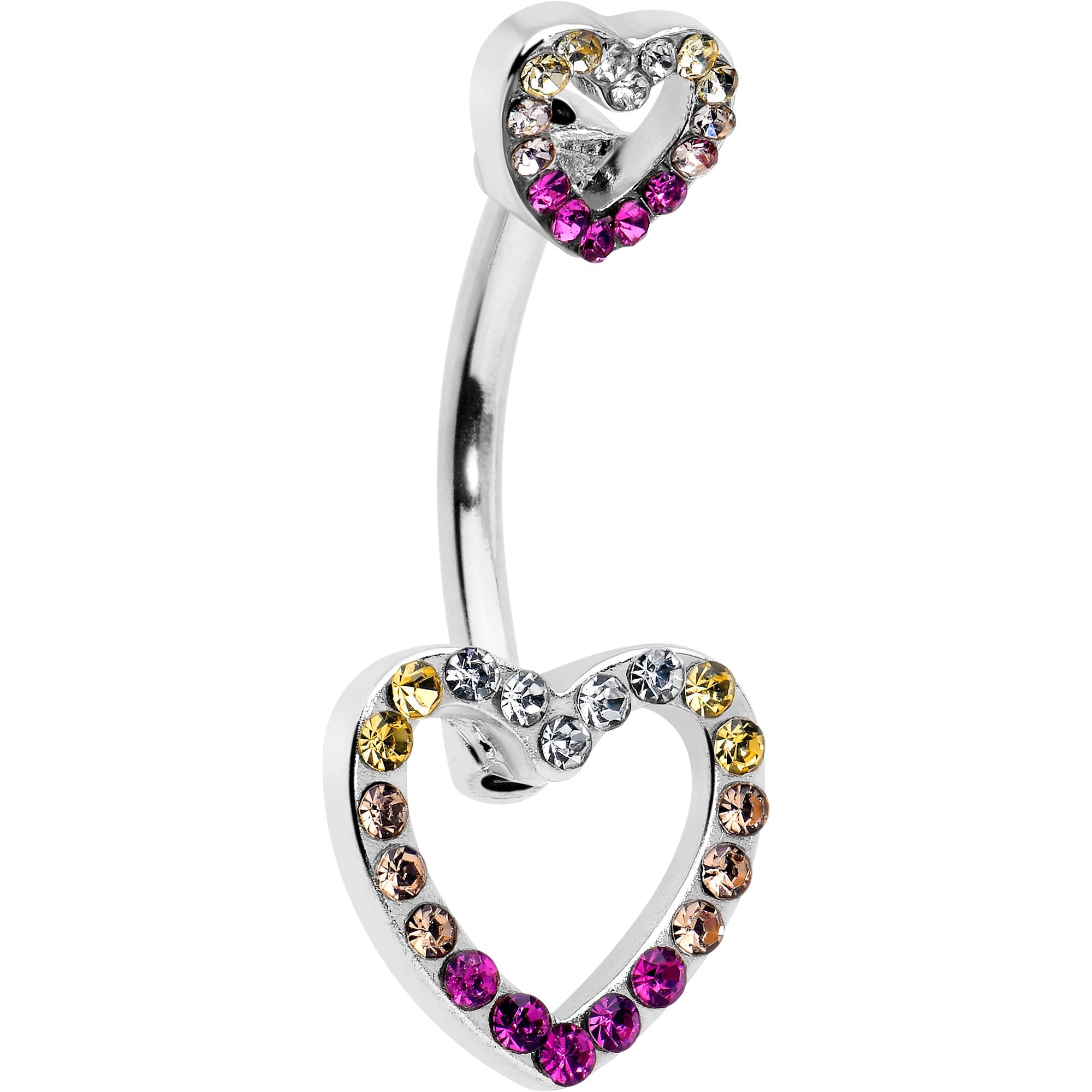 BodyCandy Romance Gem Open Heart Valentine Double Mount Belly Ring — detail close-up