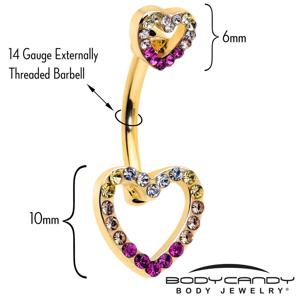 BodyCandy Romance Gem Open Heart Valentine Double Mount Belly Ring — side view