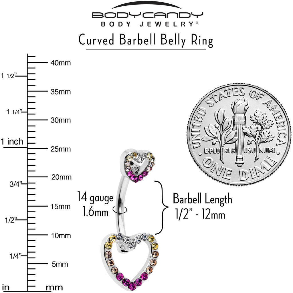 BodyCandy Romance Gem Open Heart Valentine Double Mount Belly Ring — back view