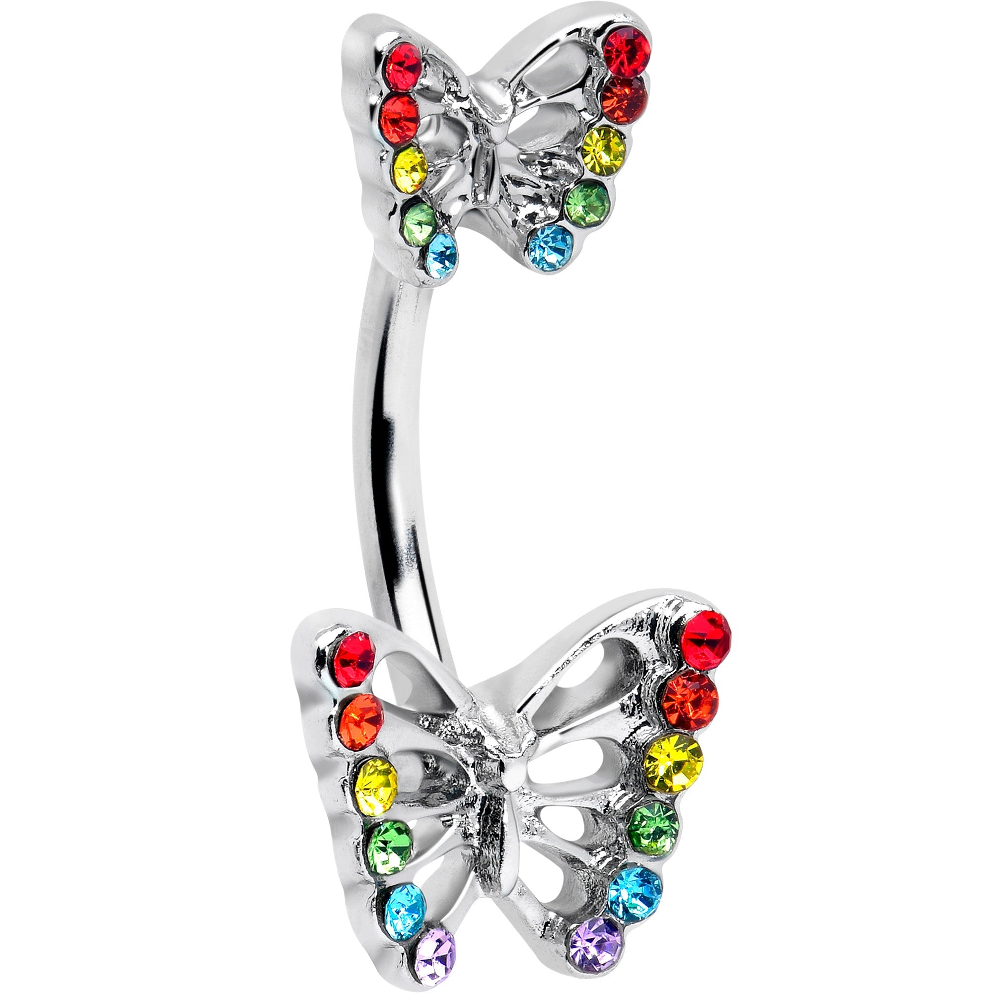 BodyCandy Rainbow Gem Pride Open Butterfly Double Mount Belly Ring — main product shot