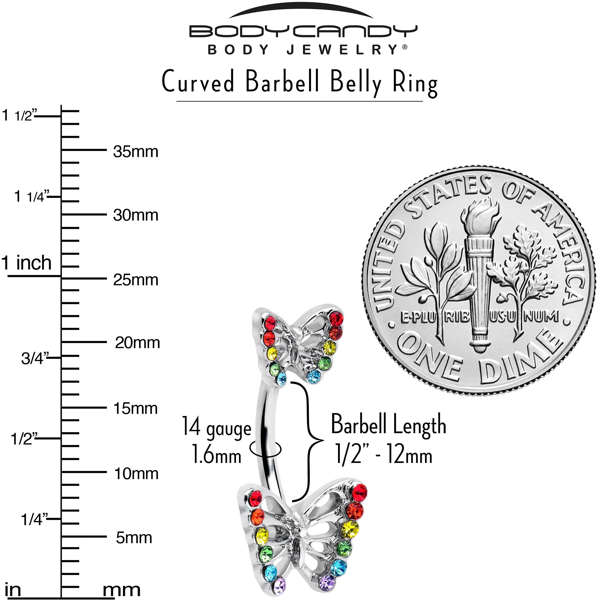 BodyCandy Rainbow Gem Pride Open Butterfly Double Mount Belly Ring — lifestyle context
