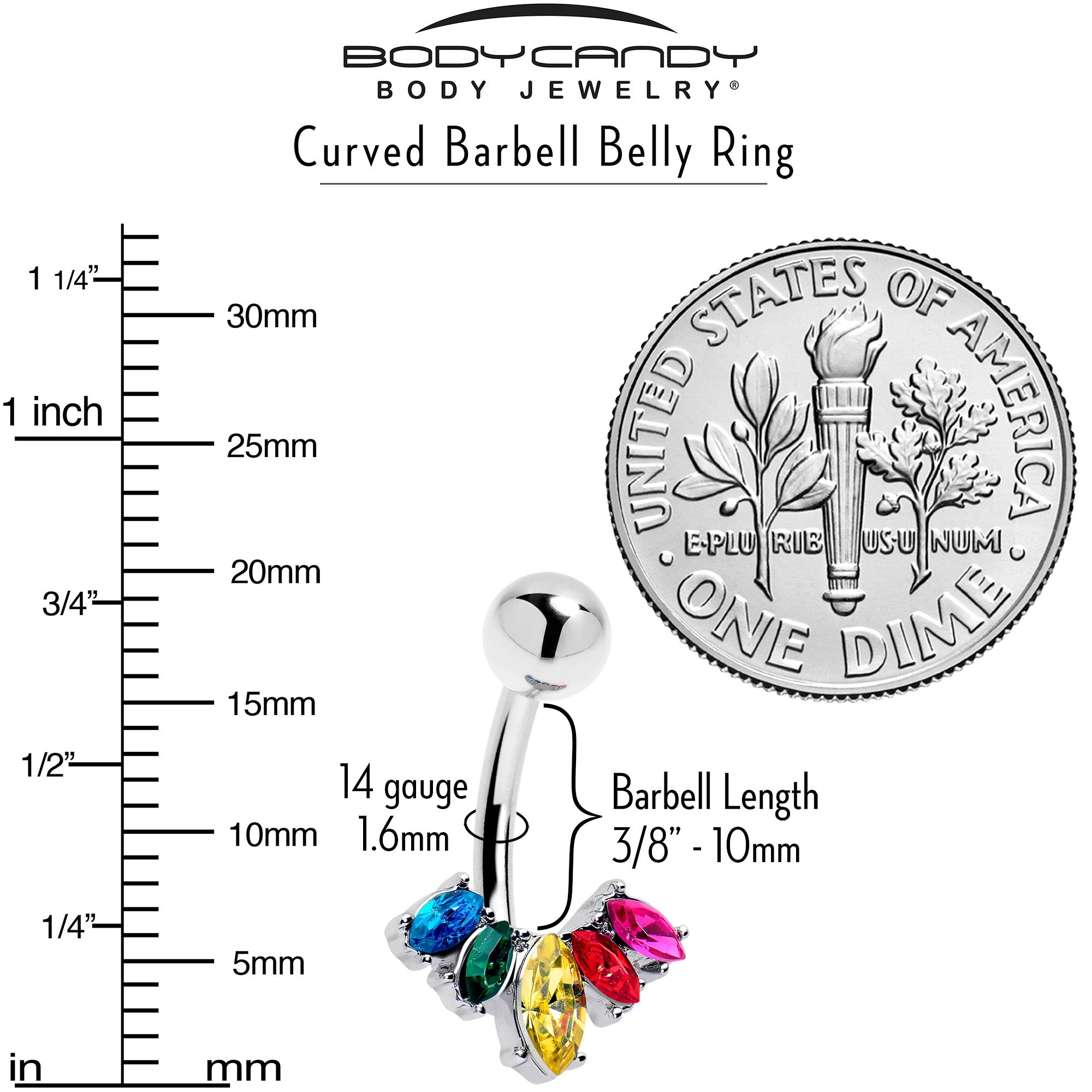 BodyCandy Rainbow Gem Pride Fancy Glam Belly Ring — side view