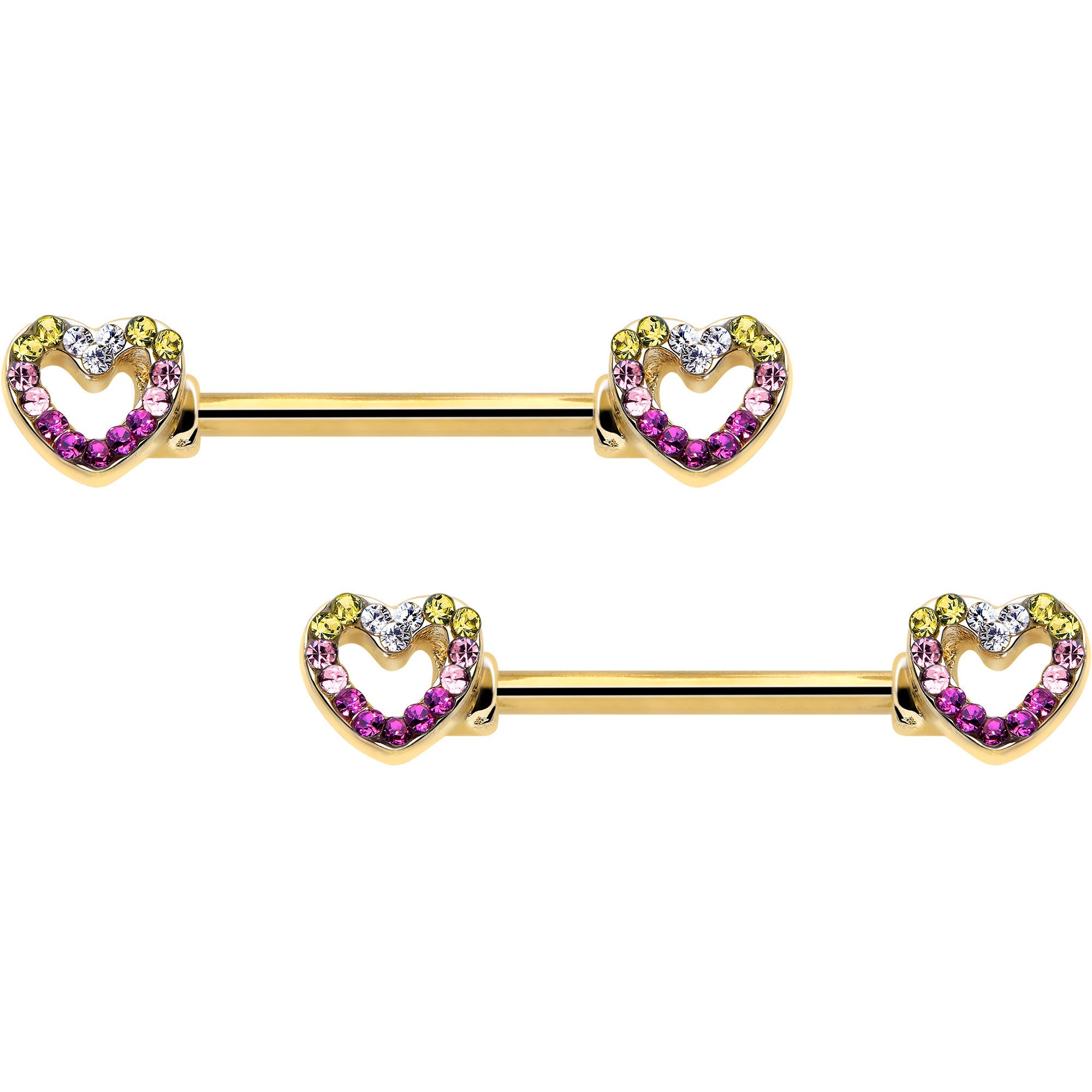 BodyCandy 14G 9/16 Romance Gem Open Heart Barbell Nipple Ring Set — alternative angle