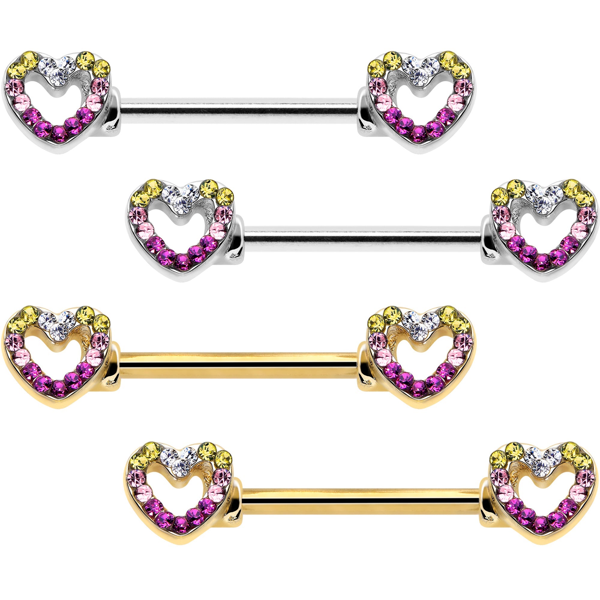 BodyCandy 14G 9/16 Romance Gem Open Heart Barbell Nipple Ring Set — main product shot