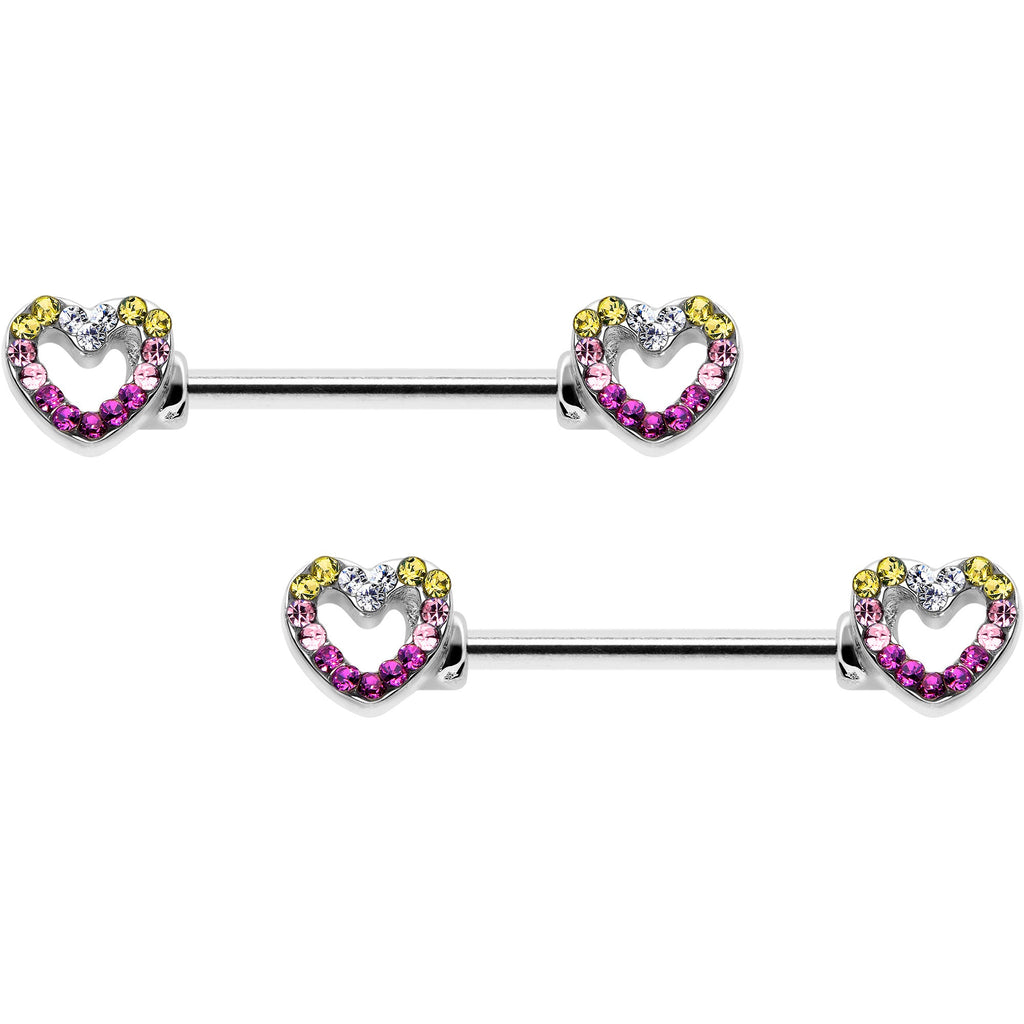 BodyCandy 14G 9/16 Romance Gem Open Heart Barbell Nipple Ring Set — detail close-up