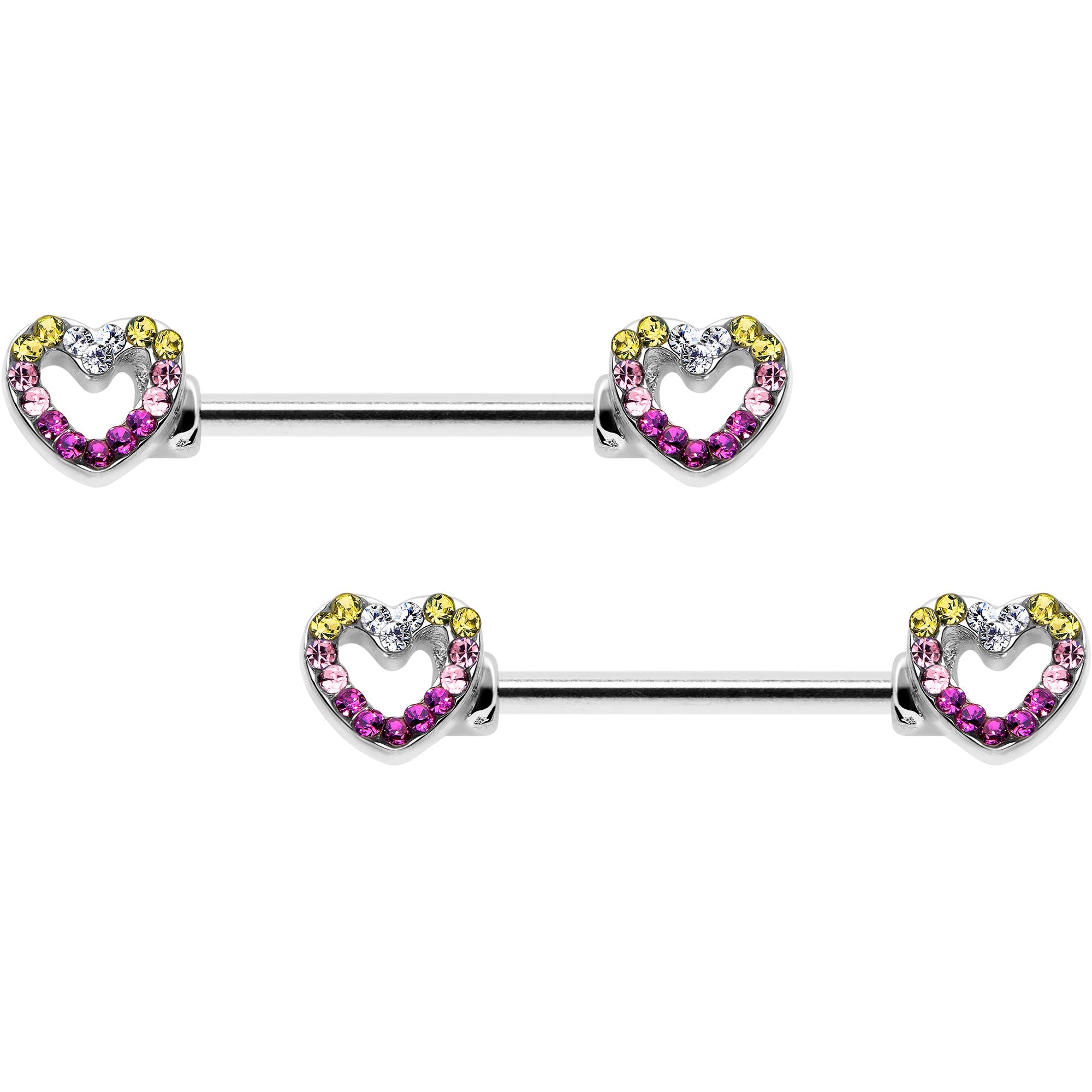 BodyCandy 14G 9/16 Romance Gem Open Heart Barbell Nipple Ring Set — detail close-up