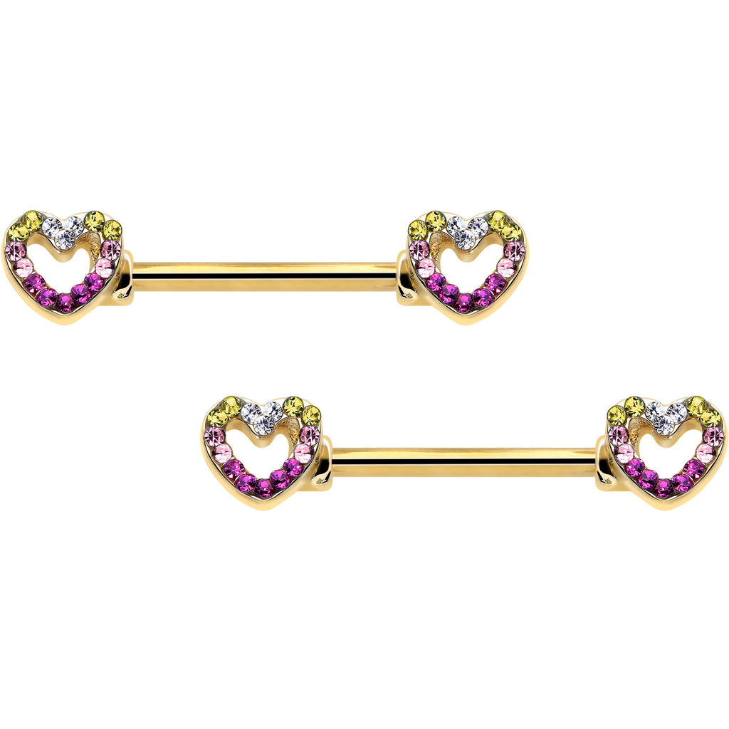 BodyCandy 14G 9/16 Romance Gem Open Heart Barbell Nipple Ring Set — lifestyle context