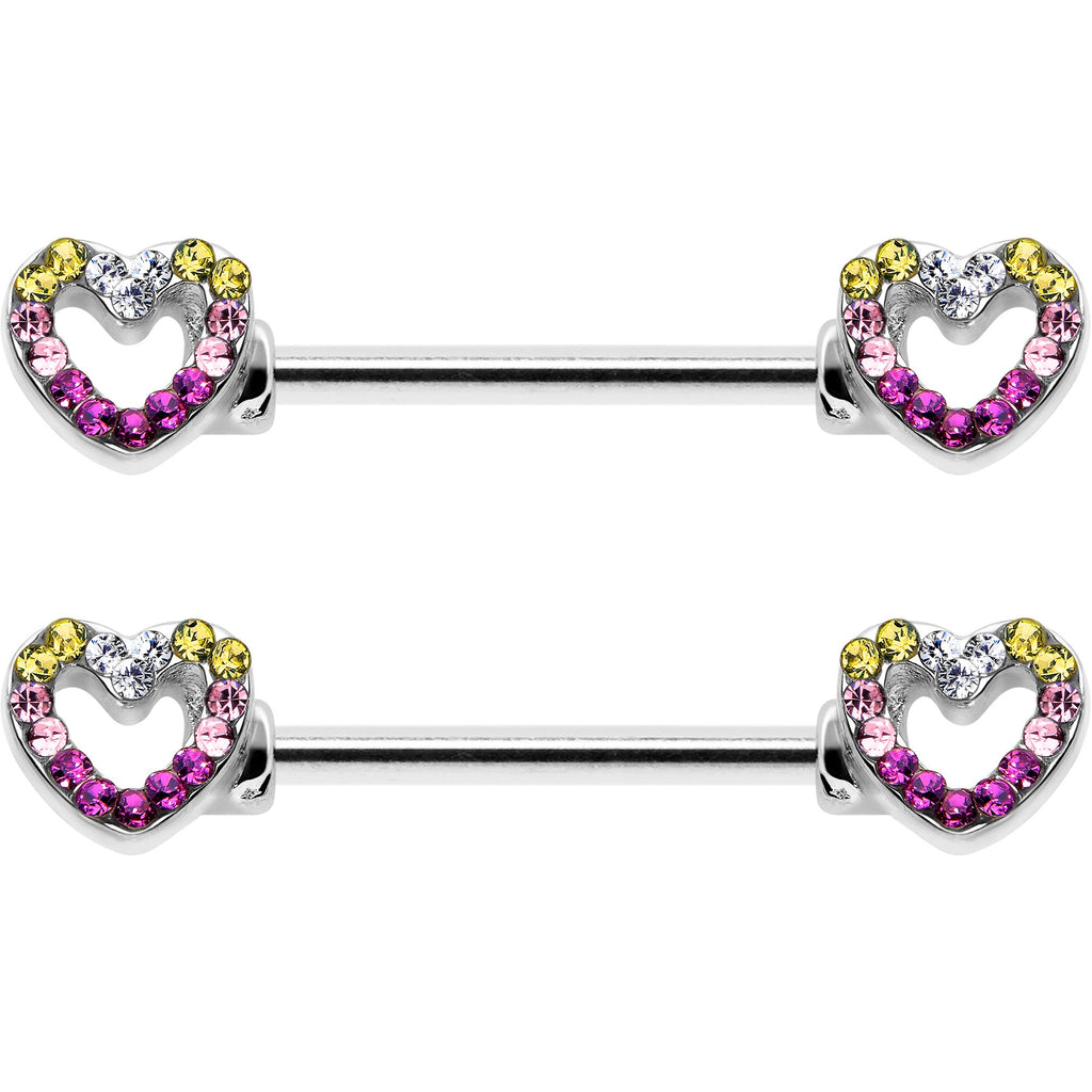BodyCandy 14G 9/16 Romance Gem Open Heart Barbell Nipple Ring Set — side view