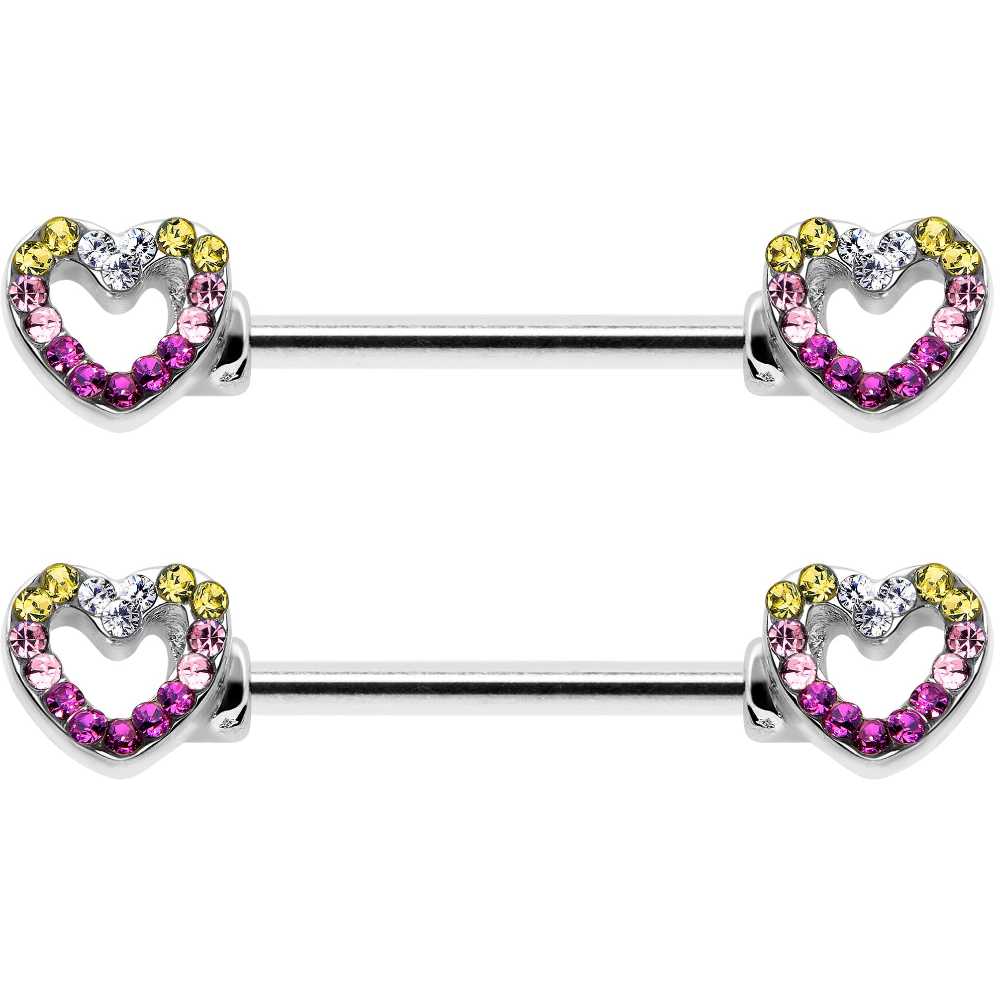 BodyCandy 14G 9/16 Romance Gem Open Heart Barbell Nipple Ring Set — side view