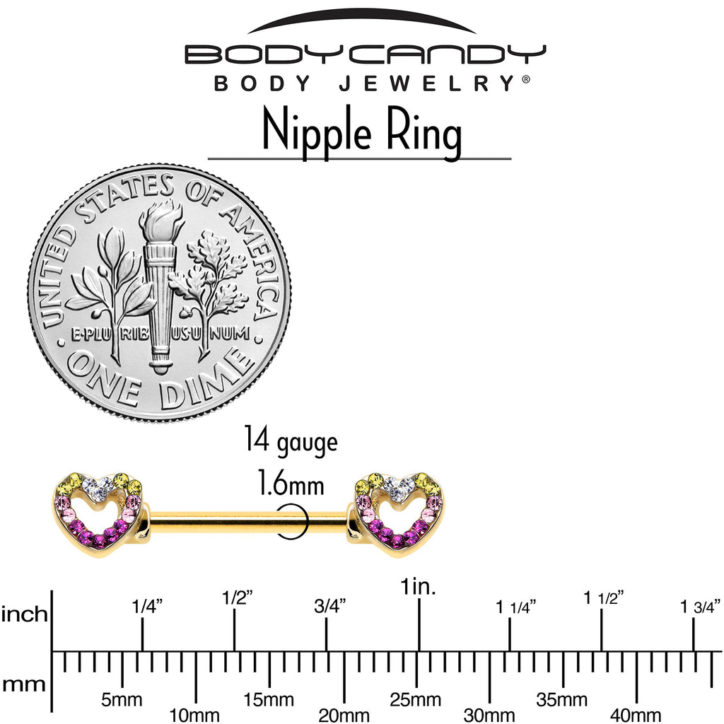 BodyCandy 14G 9/16 Romance Gem Open Heart Barbell Nipple Ring Set — back view