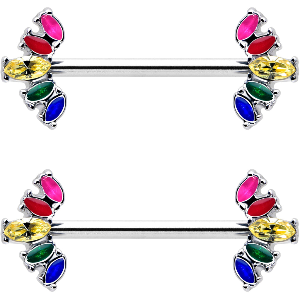 BodyCandy 14G 9/16 Rainbow Gem Pride Fancy Glam Nipple Ring Set — main product shot