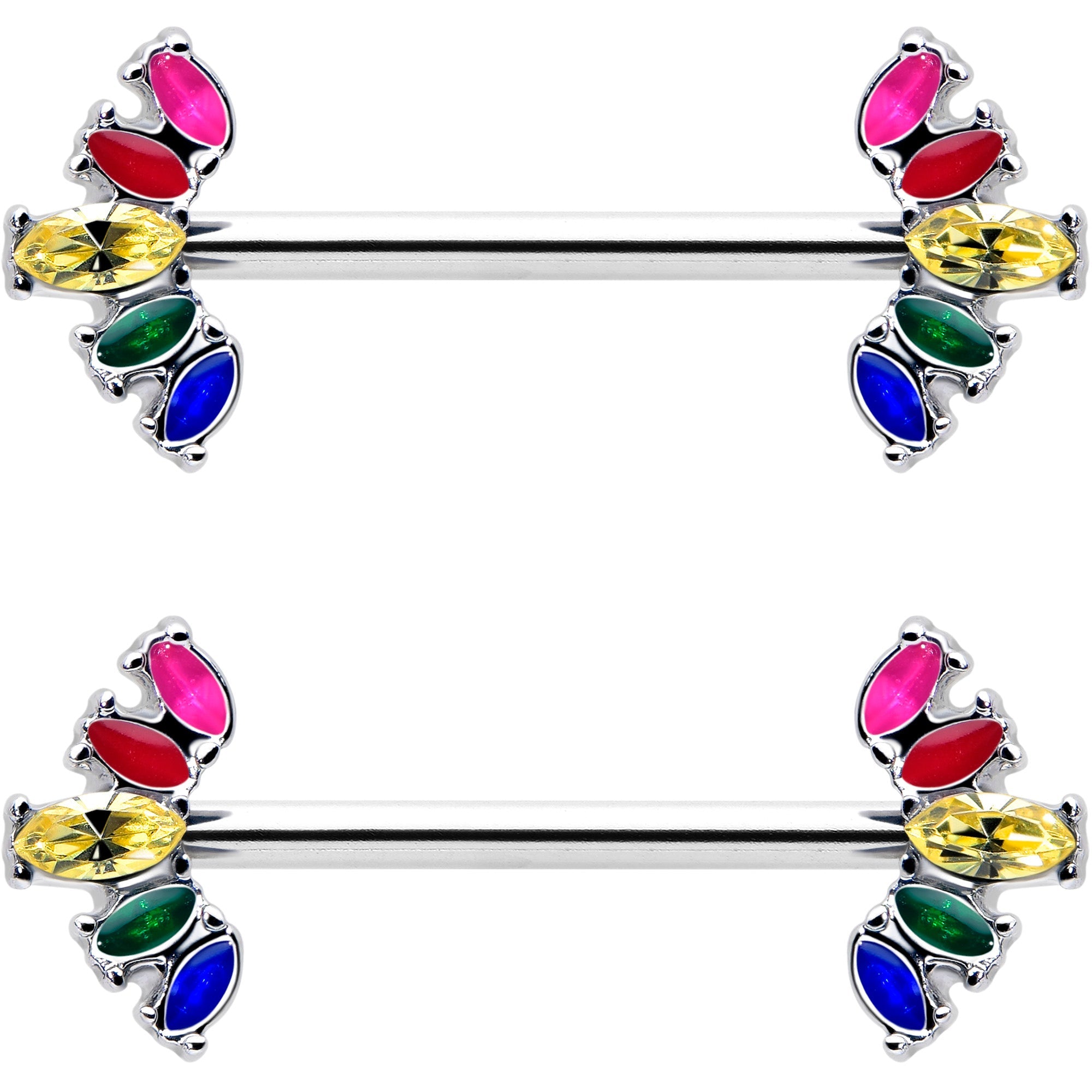 BodyCandy 14G 9/16 Rainbow Gem Pride Fancy Glam Nipple Ring Set — main product shot