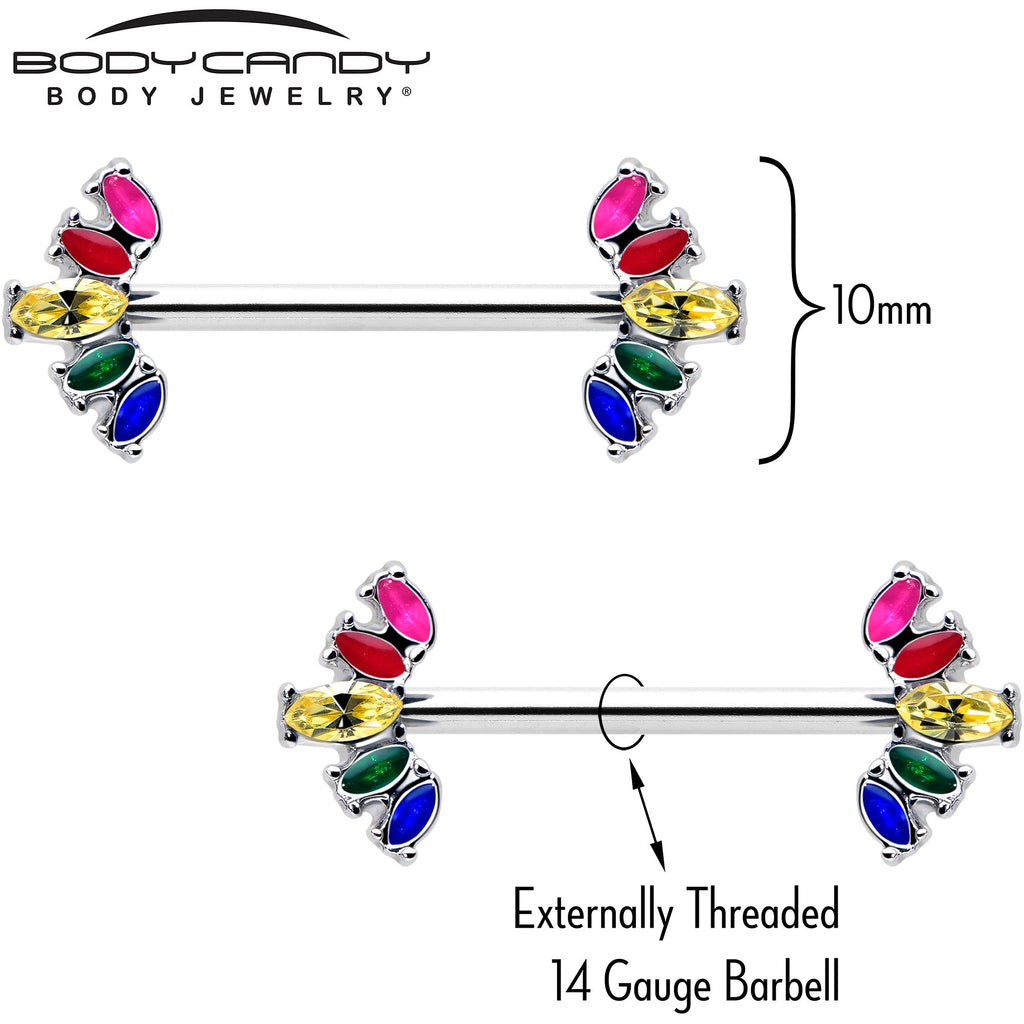 BodyCandy 14G 9/16 Rainbow Gem Pride Fancy Glam Nipple Ring Set — detail close-up