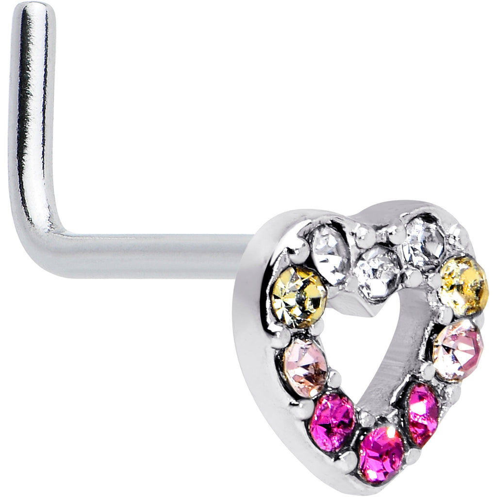 BodyCandy 20G Romance Gem Open Heart L Shape Nose Ring — color detail