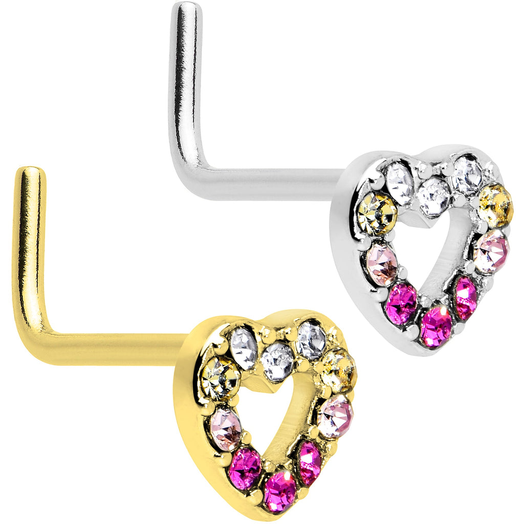 BodyCandy 20G Romance Gem Open Heart L Shape Nose Ring — main product shot