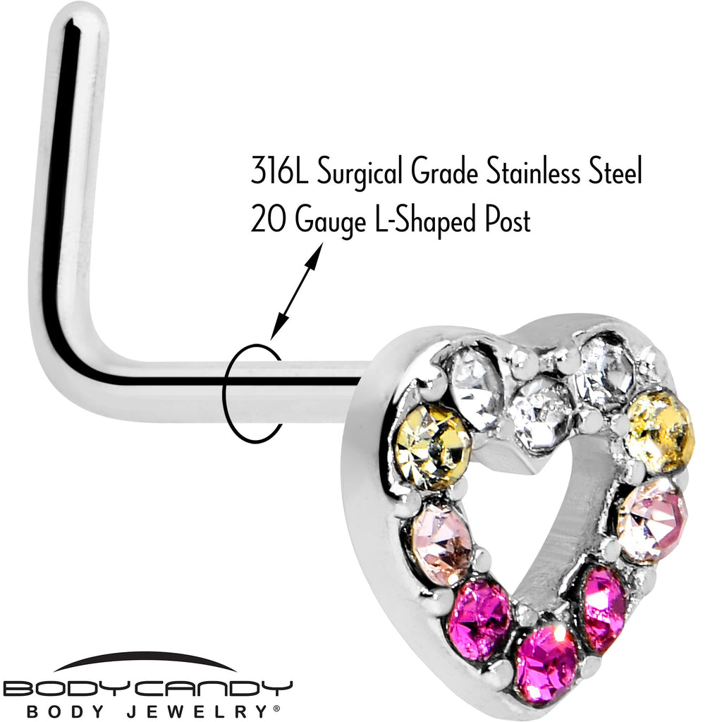 BodyCandy 20G Romance Gem Open Heart L Shape Nose Ring — side view