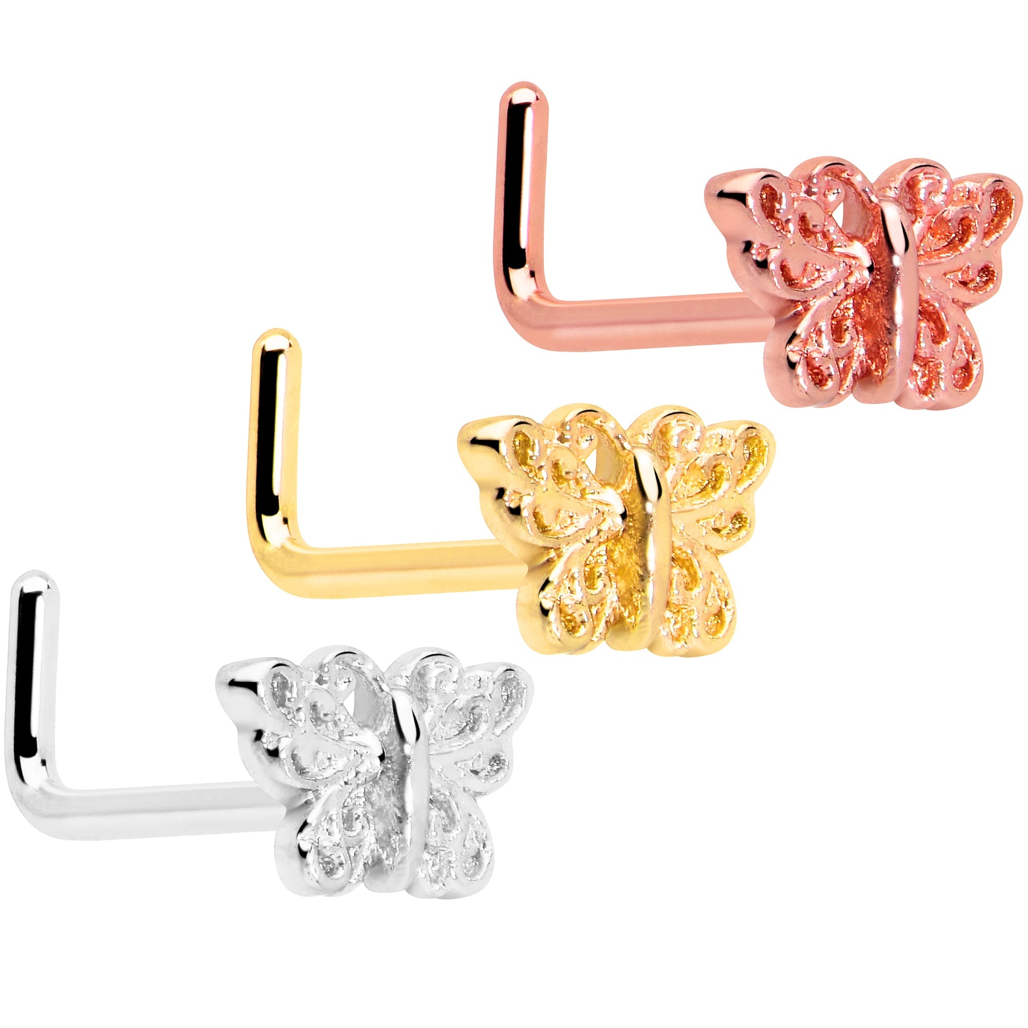 BodyCandy 20G 7mm Butterfly Classic L Shape Nose Ring — main product shot