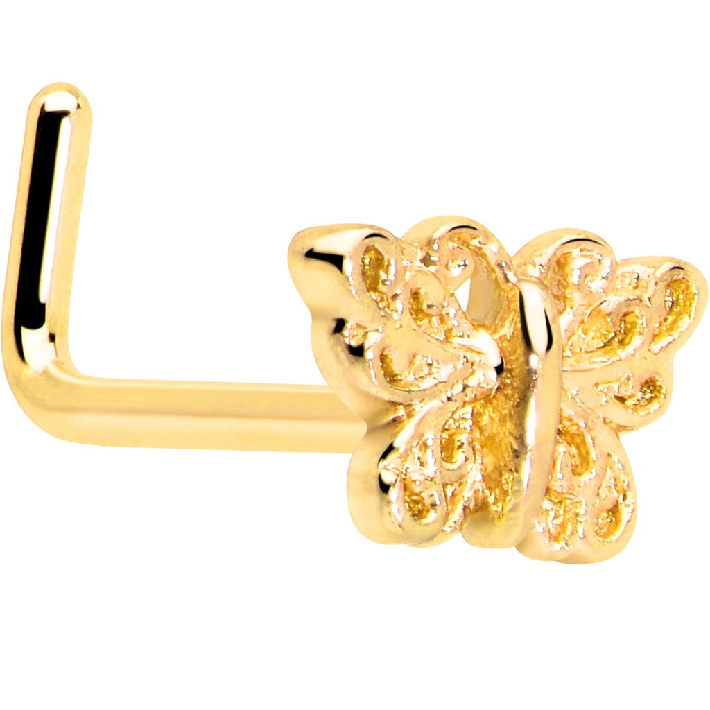 BodyCandy 20G 7mm Butterfly Classic L Shape Nose Ring — detail close-up