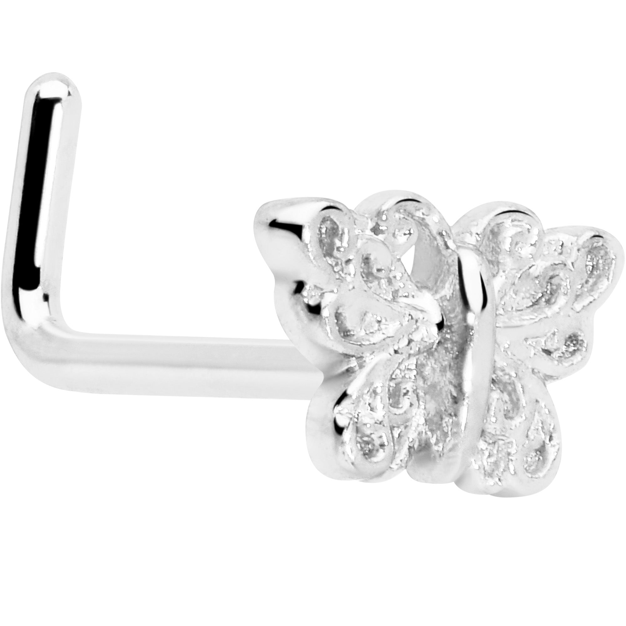 BodyCandy 20G 7mm Butterfly Classic L Shape Nose Ring — side view