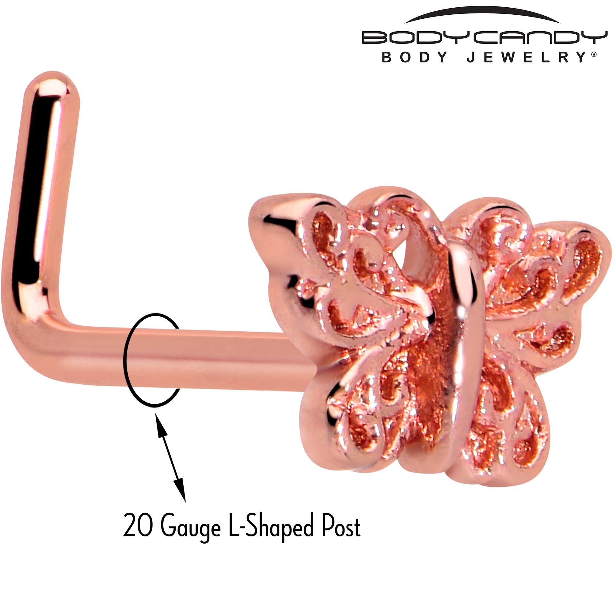 BodyCandy 20G 7mm Butterfly Classic L Shape Nose Ring — back view