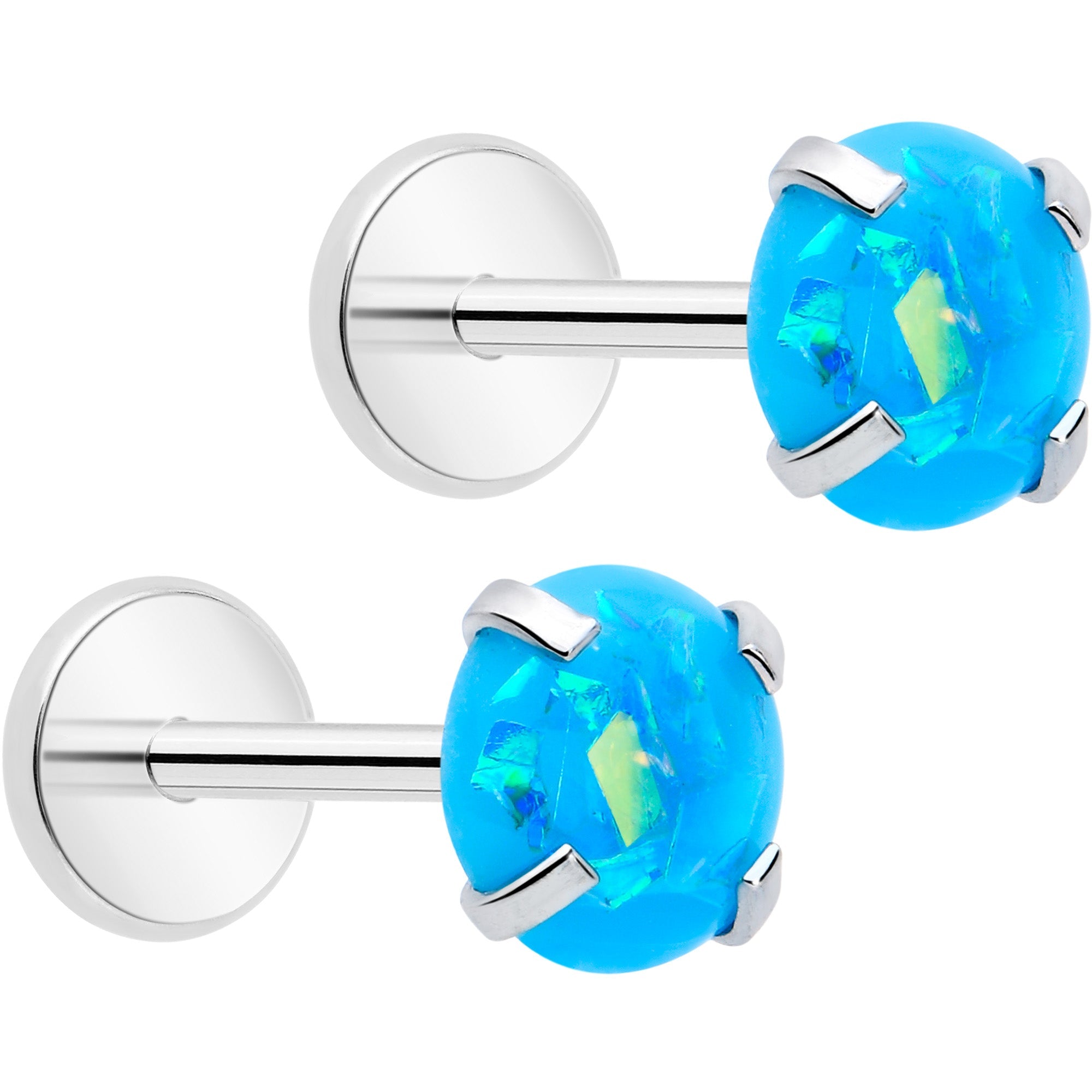 BodyCandy 4mm Synthetic Opal Threadless Flat Back Earrings — color detail