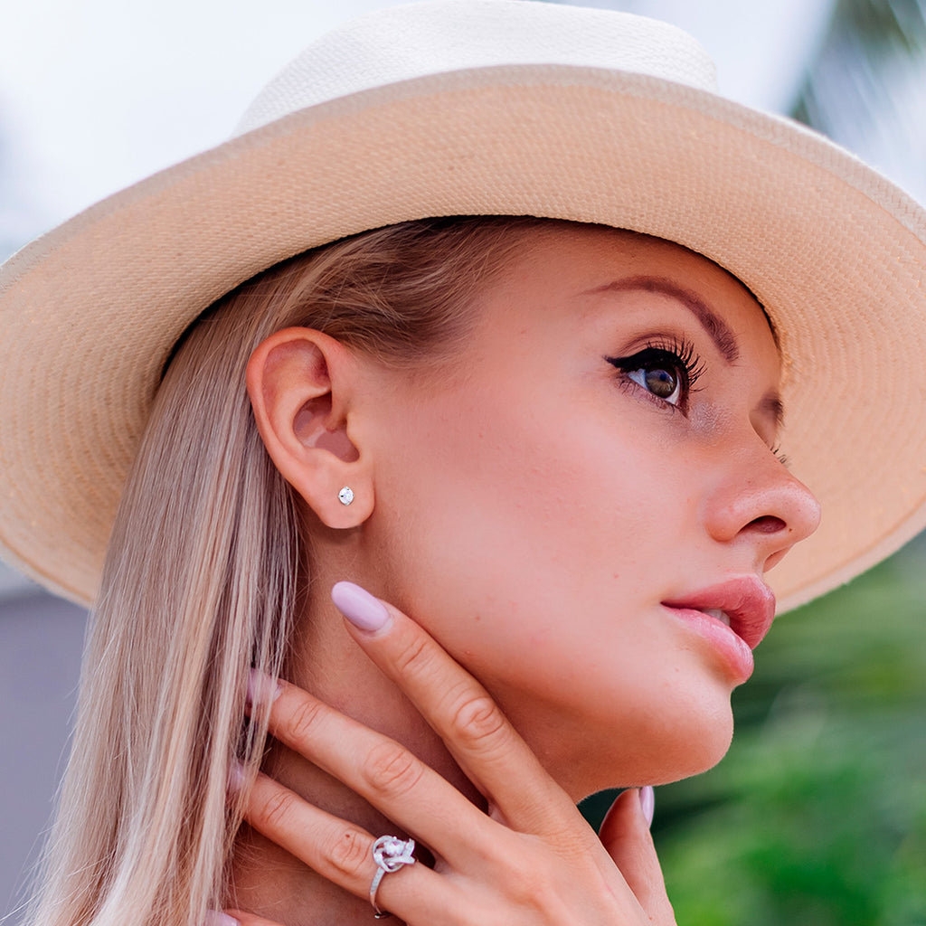 BodyCandy 4mm Synthetic Opal Threadless Flat Back Earrings — detail close-up