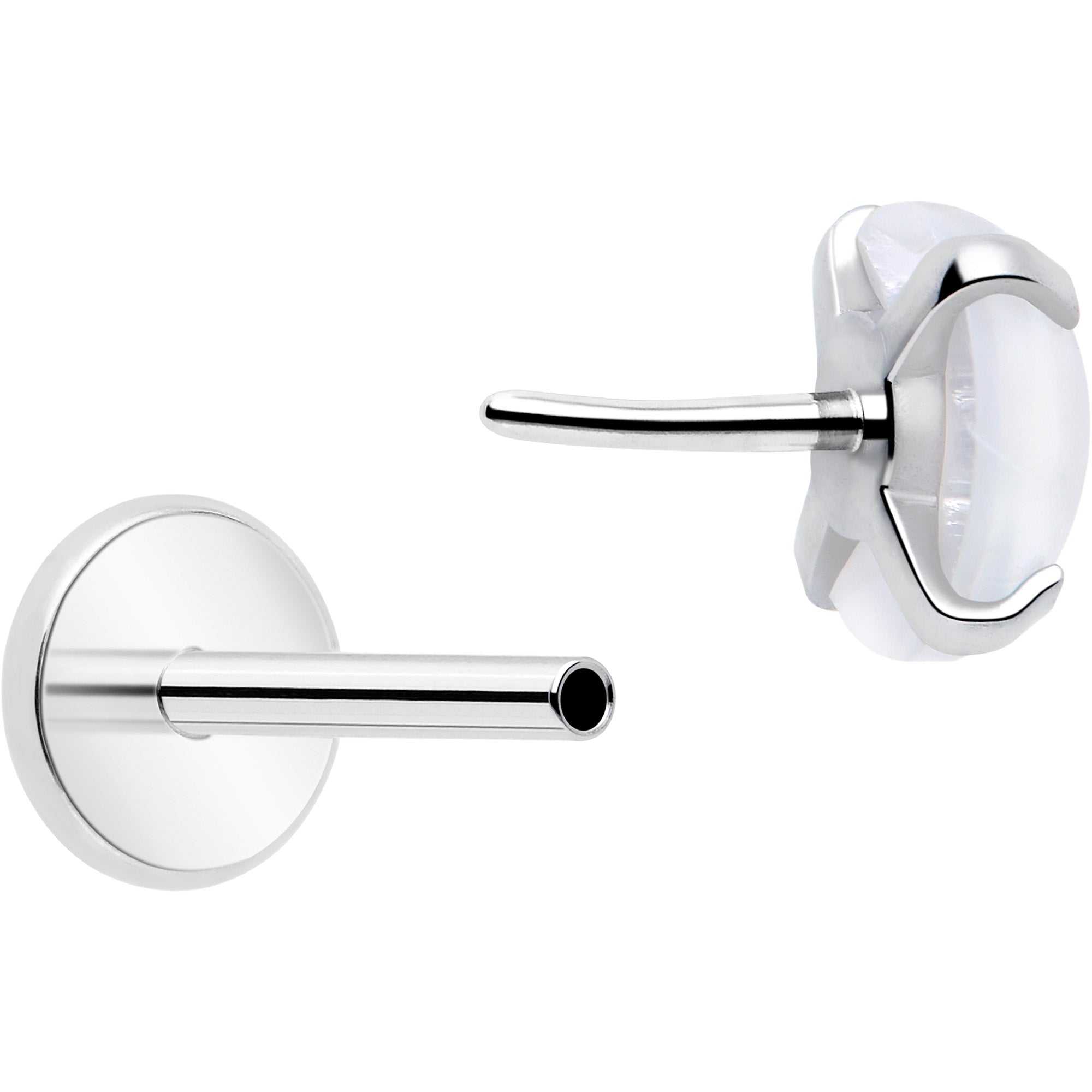 BodyCandy 4mm Synthetic Opal Threadless Flat Back Earrings — side view