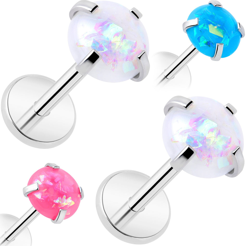 BodyCandy 4mm Synthetic Opal Threadless Flat Back Earrings — main product shot
