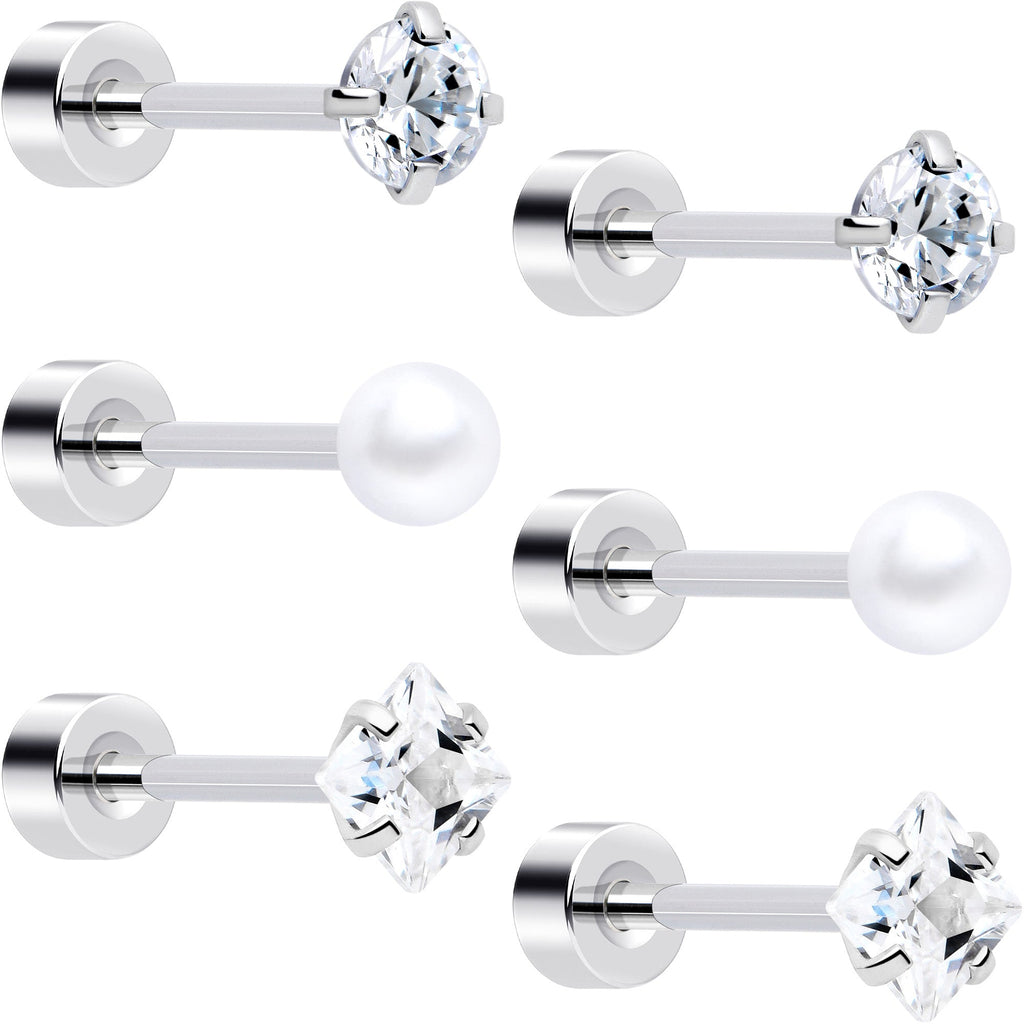 BodyCandy 20G Clear Gem White Orb Flatback Earring Set of 6 — main product shot