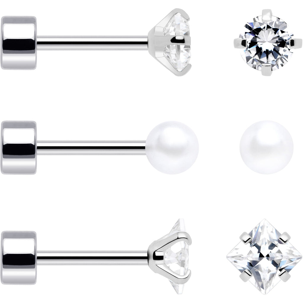 BodyCandy 20G Clear Gem White Orb Flatback Earring Set of 6 — detail close-up