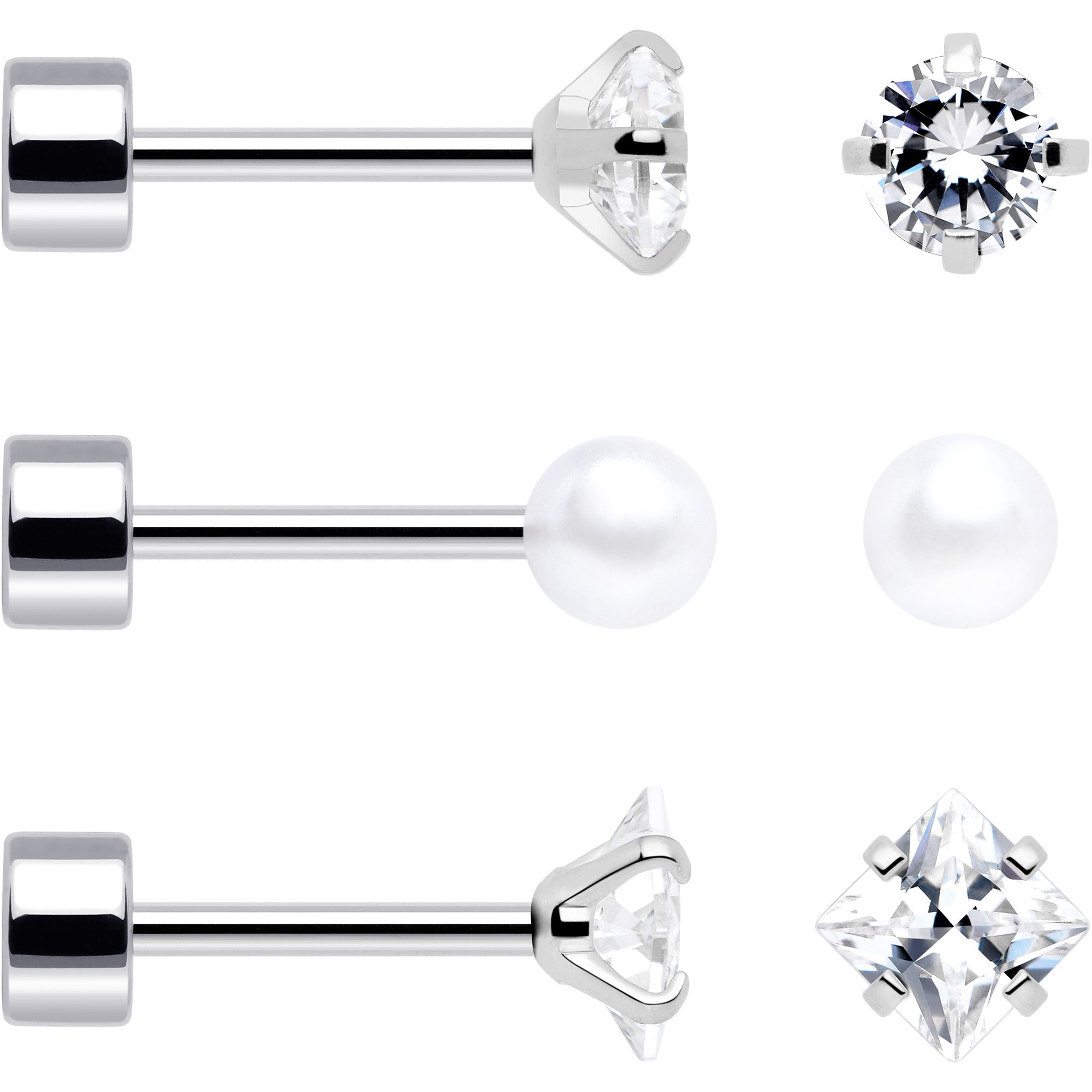 BodyCandy 20G Clear Gem White Orb Flatback Earring Set of 6 — detail close-up