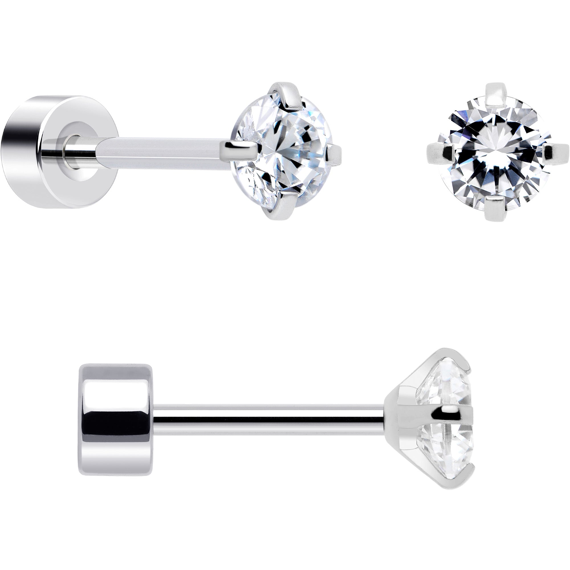 BodyCandy 20G Clear Gem White Orb Flatback Earring Set of 6 — side view