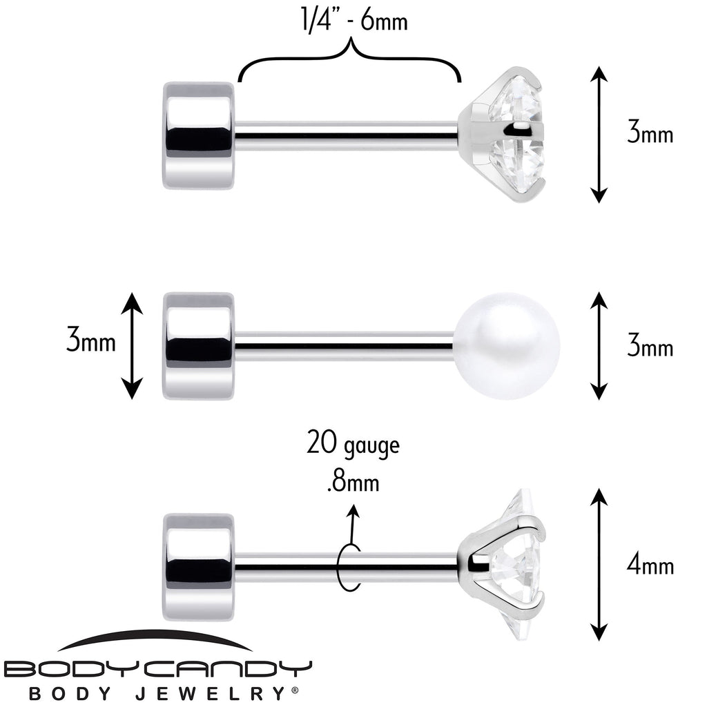 BodyCandy 20G Clear Gem White Orb Flatback Earring Set of 6 — in-use photo