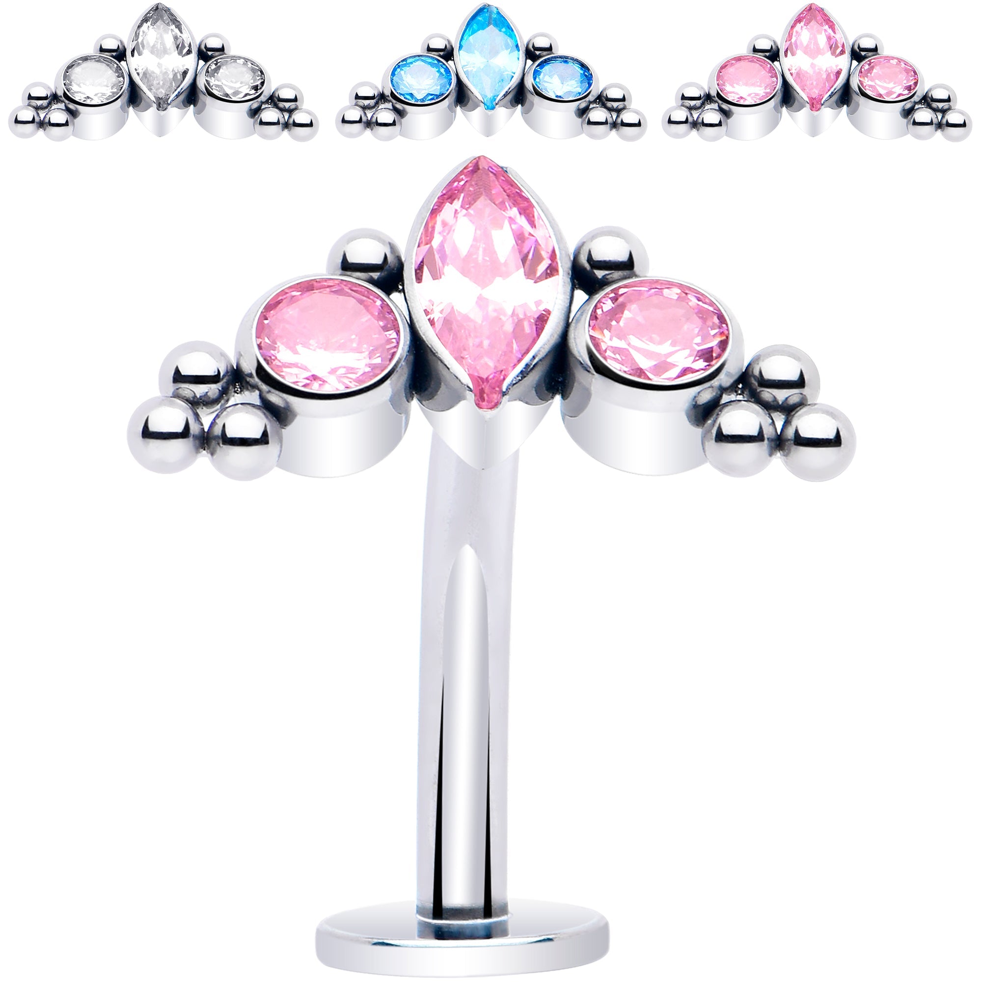 BodyCandy Gem Trio Titanium Push In Threadless Floating Belly Ring — main product shot