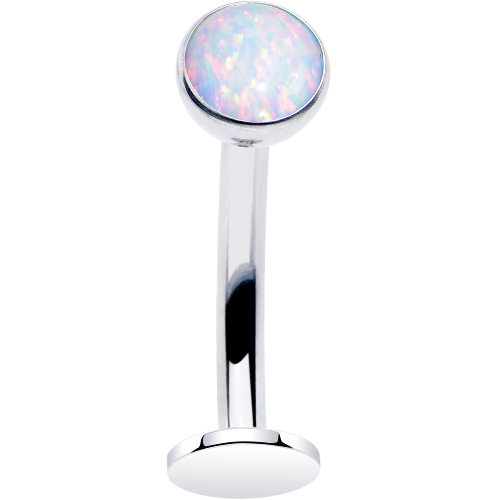 BodyCandy Synthetic Opal Bezel Titanium Threadless Floating Belly Ring — in-use photo