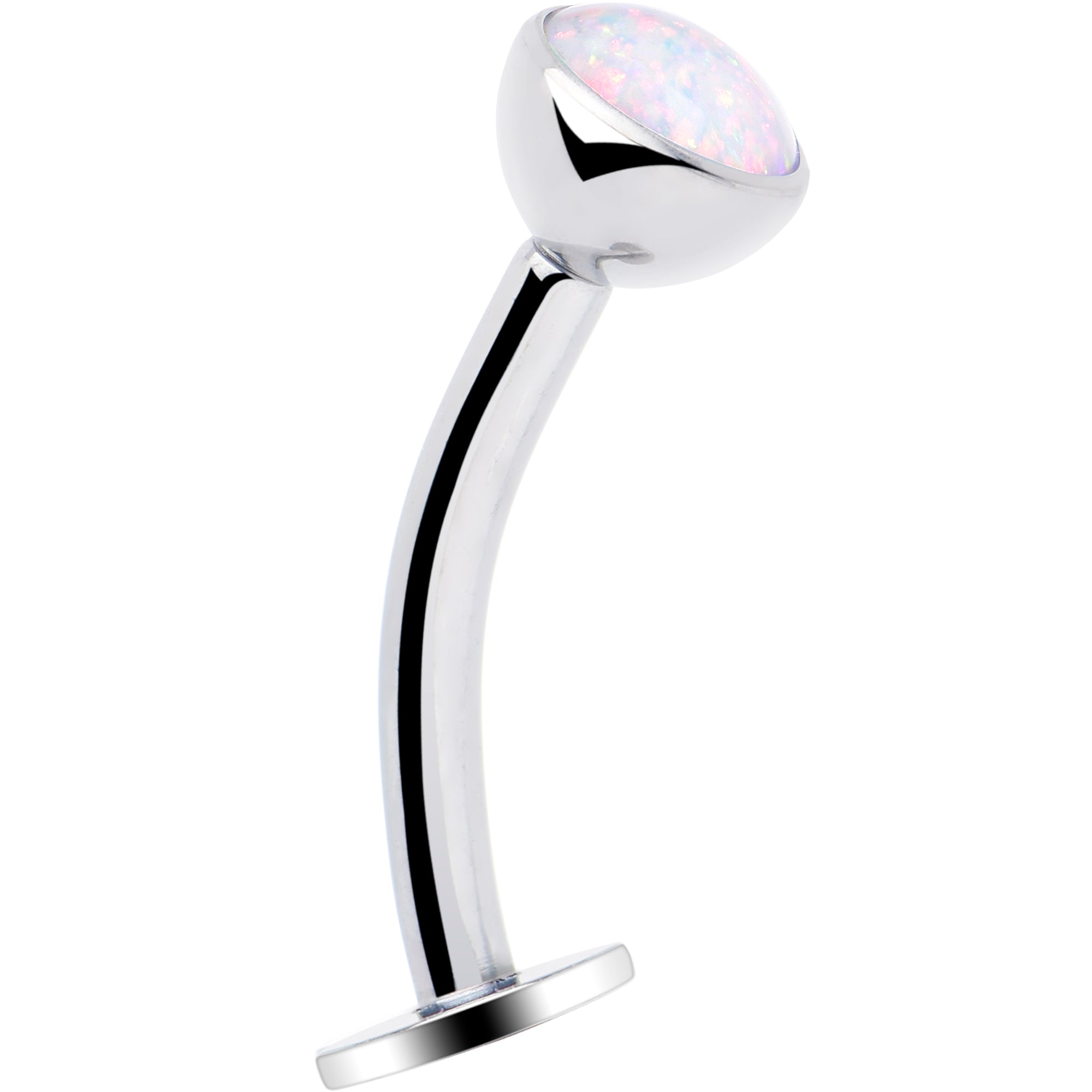 BodyCandy Synthetic Opal Bezel Titanium Threadless Floating Belly Ring — detail close-up