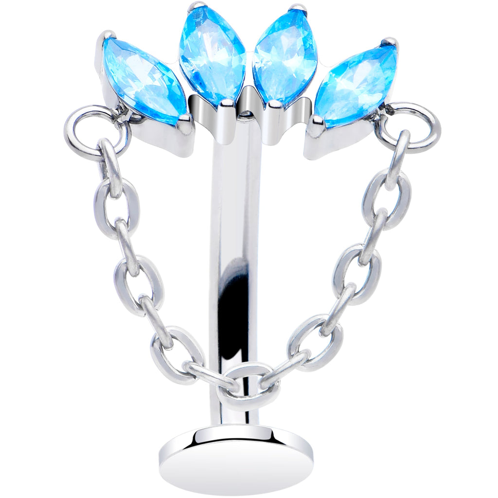 BodyCandy Gem Chain Dangle Titanium Push In Threadless Floating Belly Ring — side view