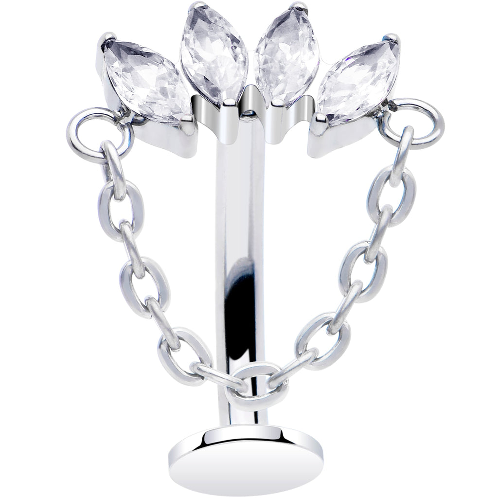 BodyCandy Gem Chain Dangle Titanium Push In Threadless Floating Belly Ring — back view