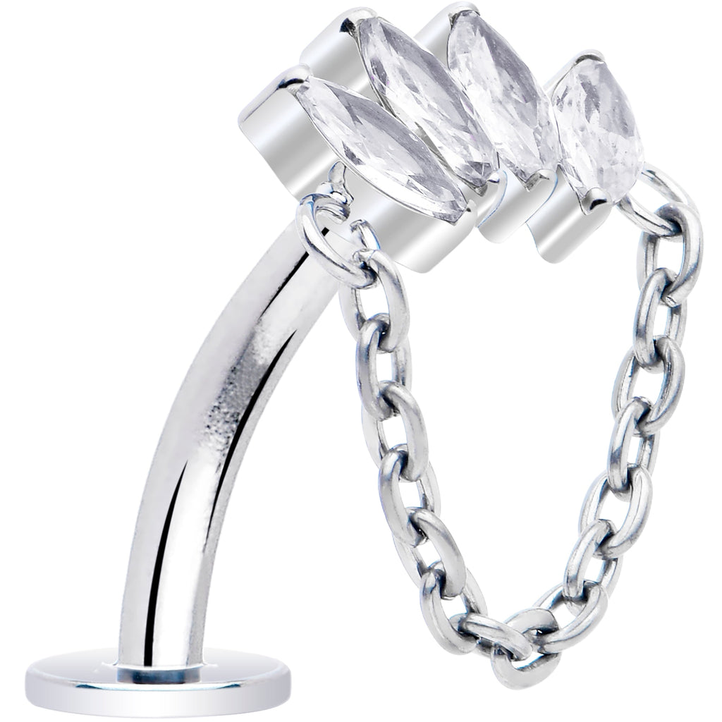 BodyCandy Gem Chain Dangle Titanium Push In Threadless Floating Belly Ring — detail close-up