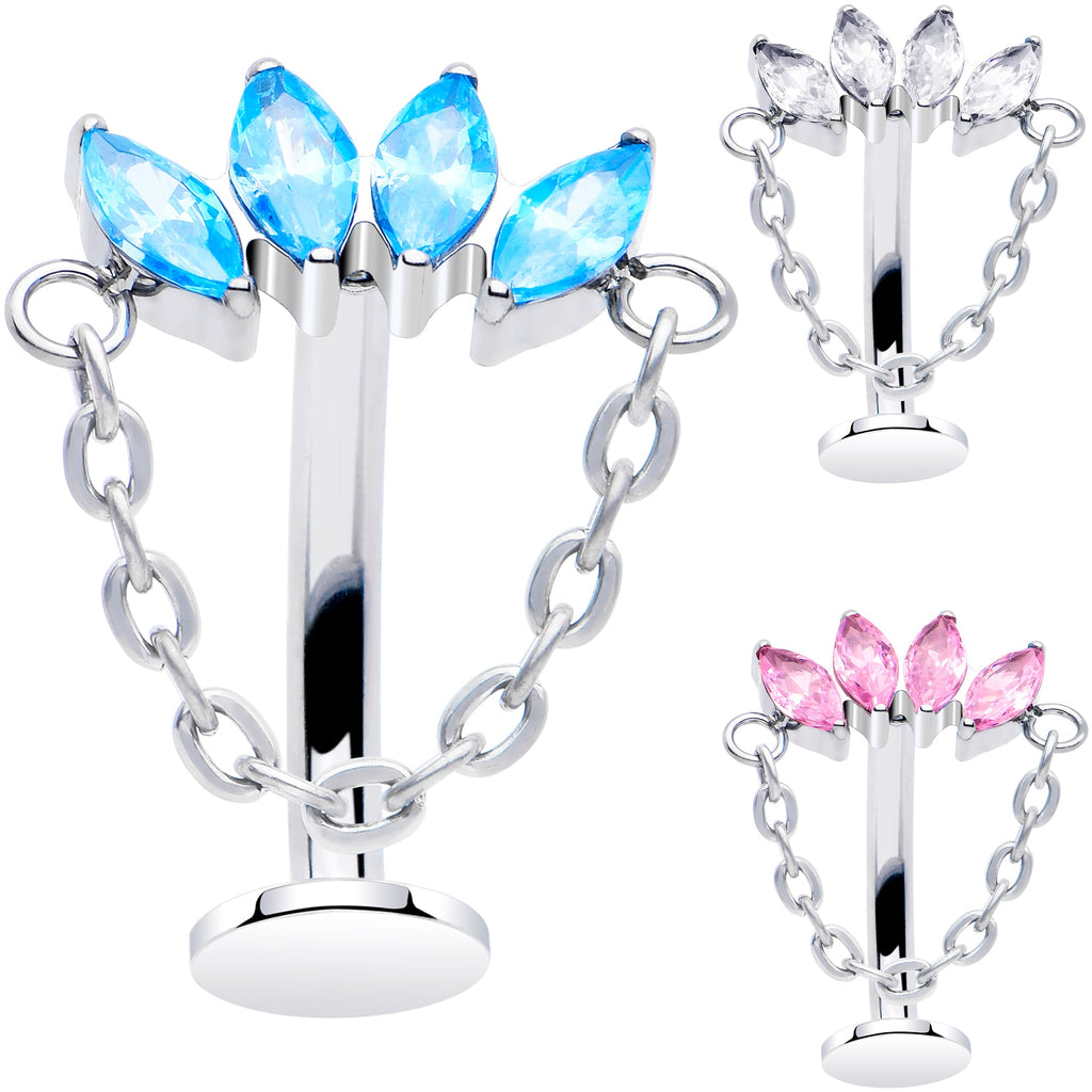 BodyCandy Gem Chain Dangle Titanium Push In Threadless Floating Belly Ring — main product shot