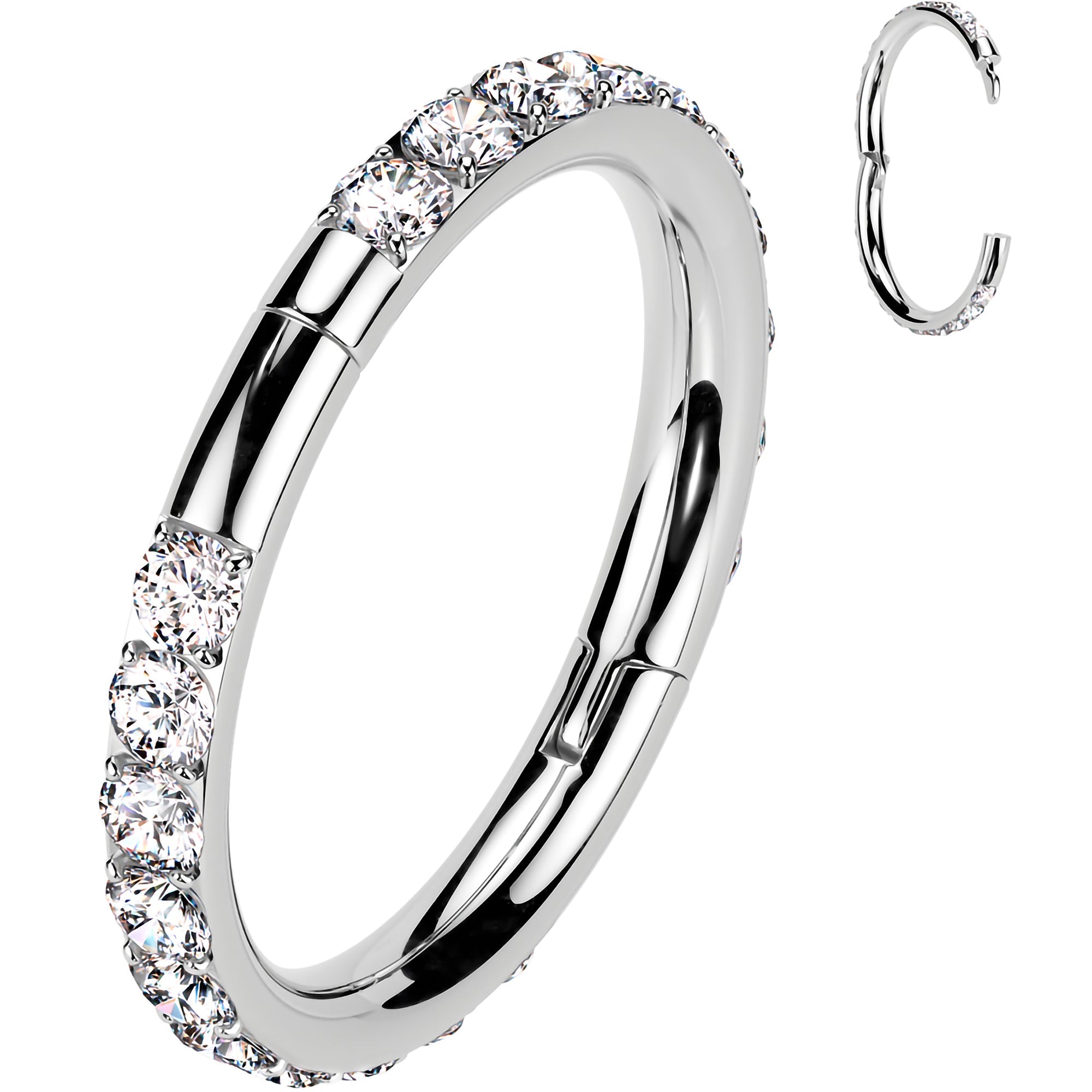 BodyCandy Implant Grade Titanium Forward CZ Double Sided Hoop Segment Ring — back view