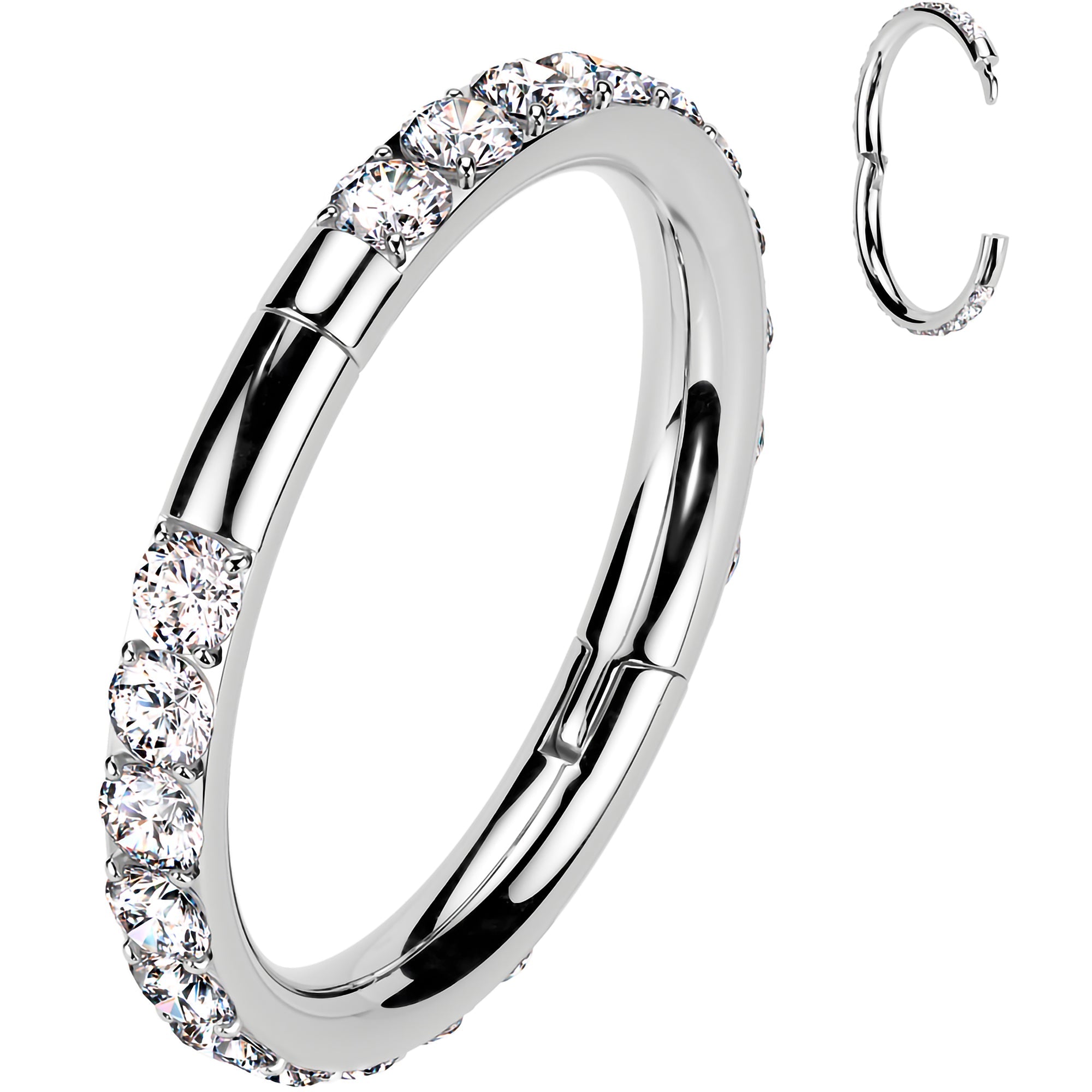 BodyCandy Implant Grade Titanium Forward CZ Double Sided Hoop Segment Ring — alternative angle