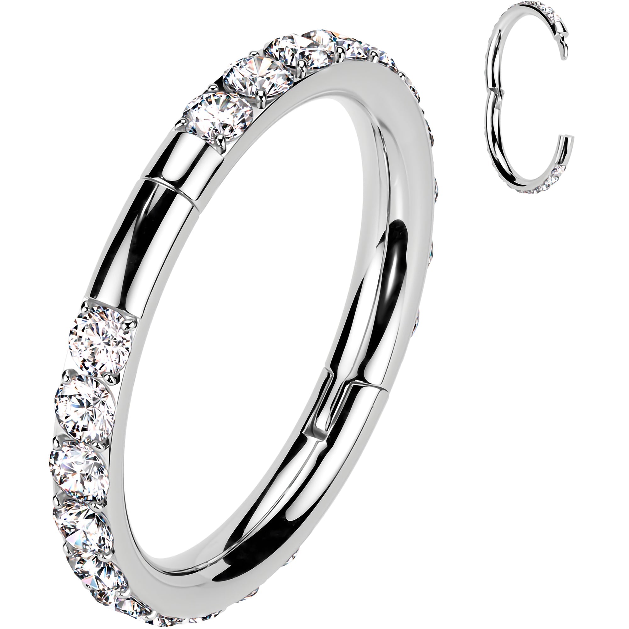 BodyCandy Implant Grade Titanium Forward CZ Double Sided Hoop Segment Ring — in-use photo