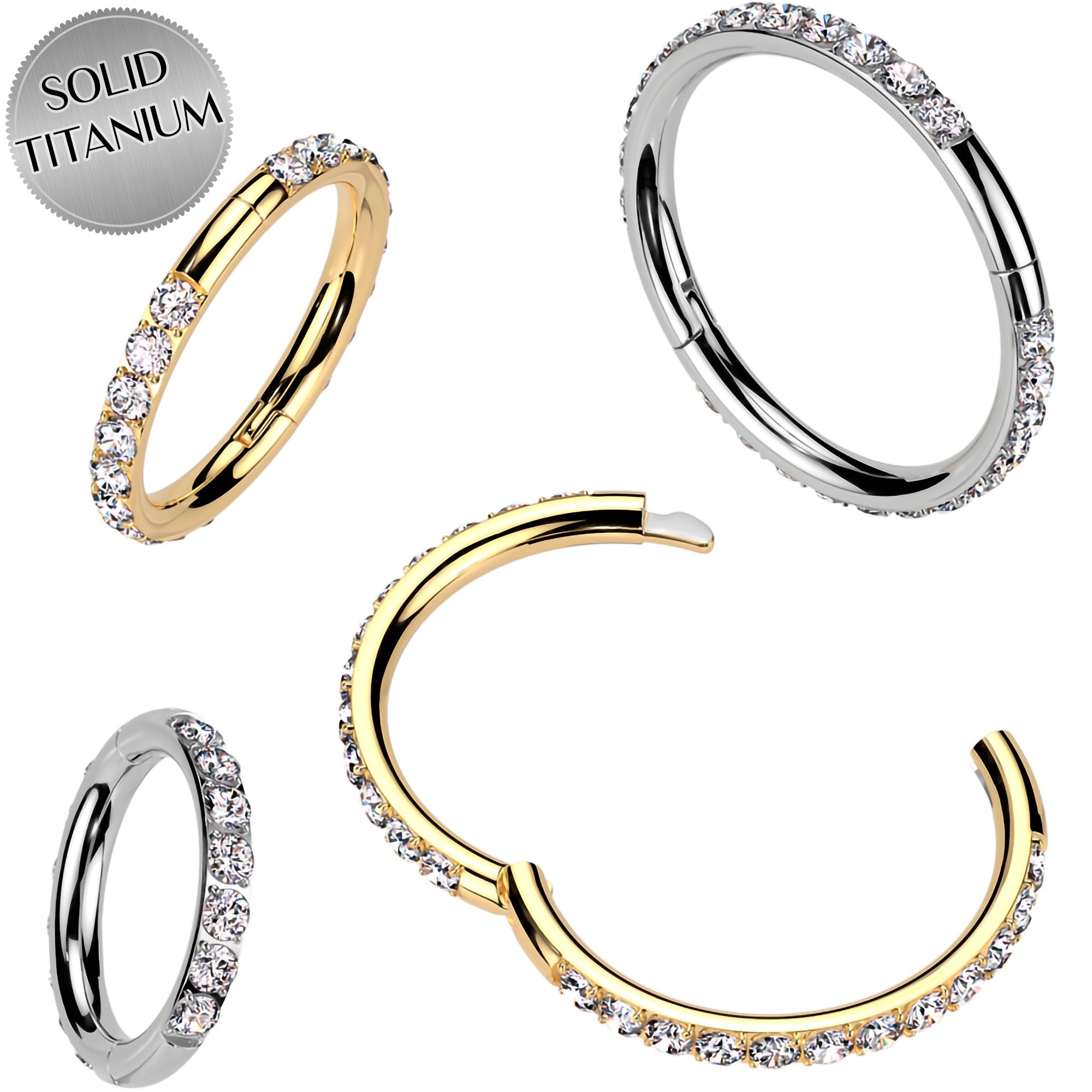 BodyCandy Implant Grade Titanium Forward CZ Double Sided Hoop Segment Ring — detail close-up