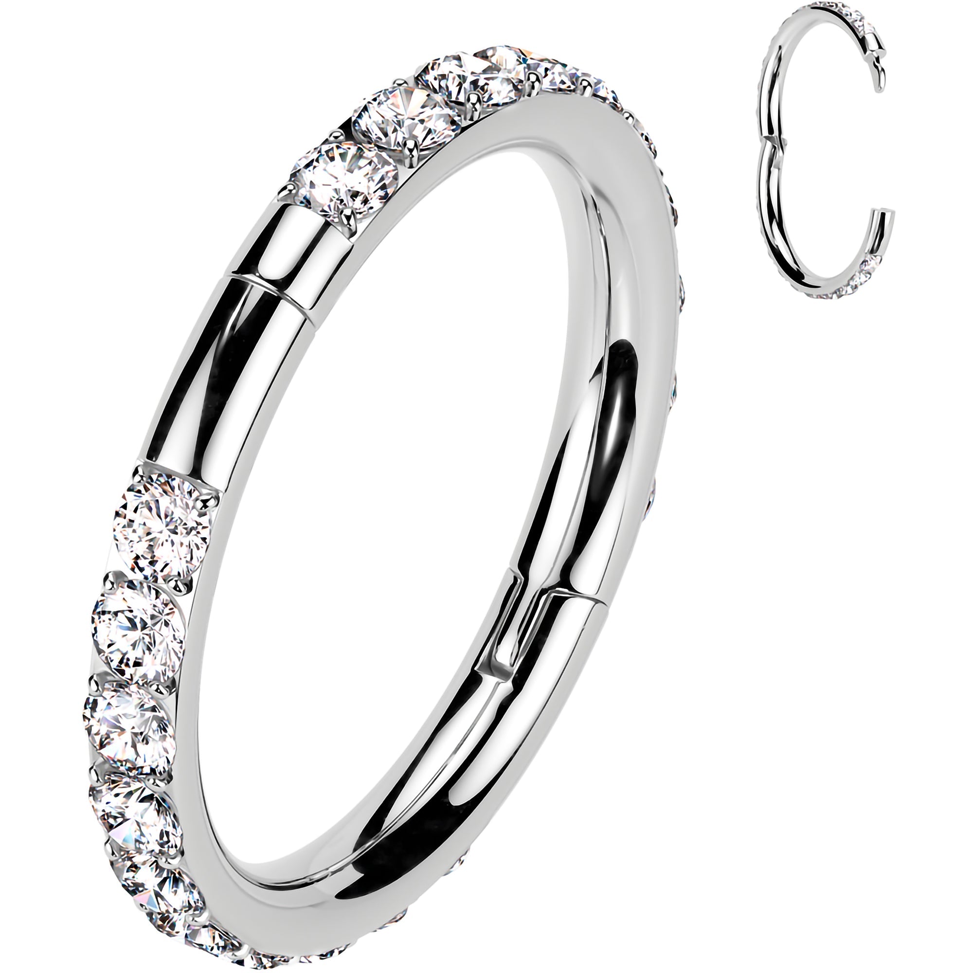 BodyCandy Implant Grade Titanium Forward CZ Double Sided Hoop Segment Ring — comparison shot