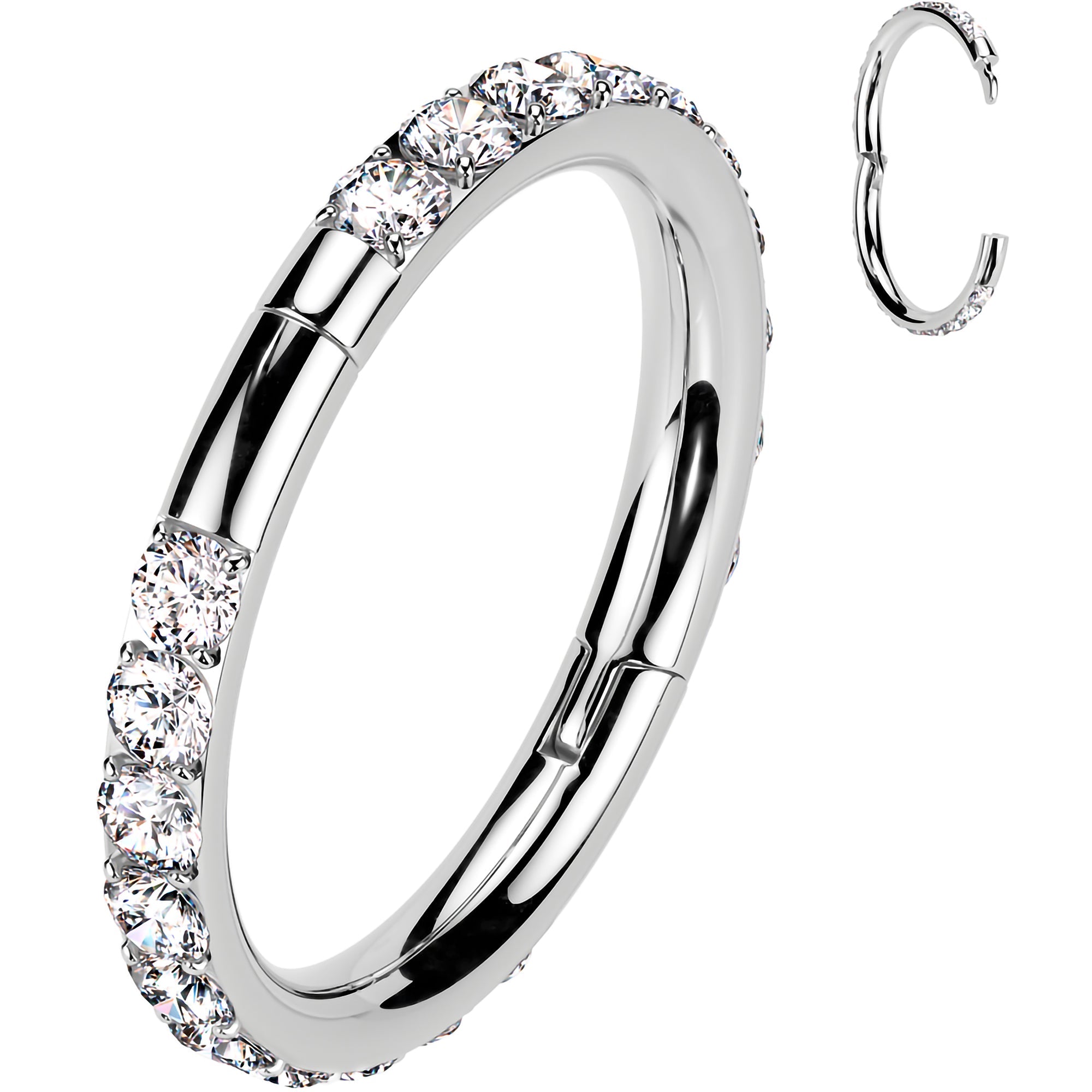 BodyCandy Implant Grade Titanium Forward CZ Double Sided Hoop Segment Ring — fabric or material detail
