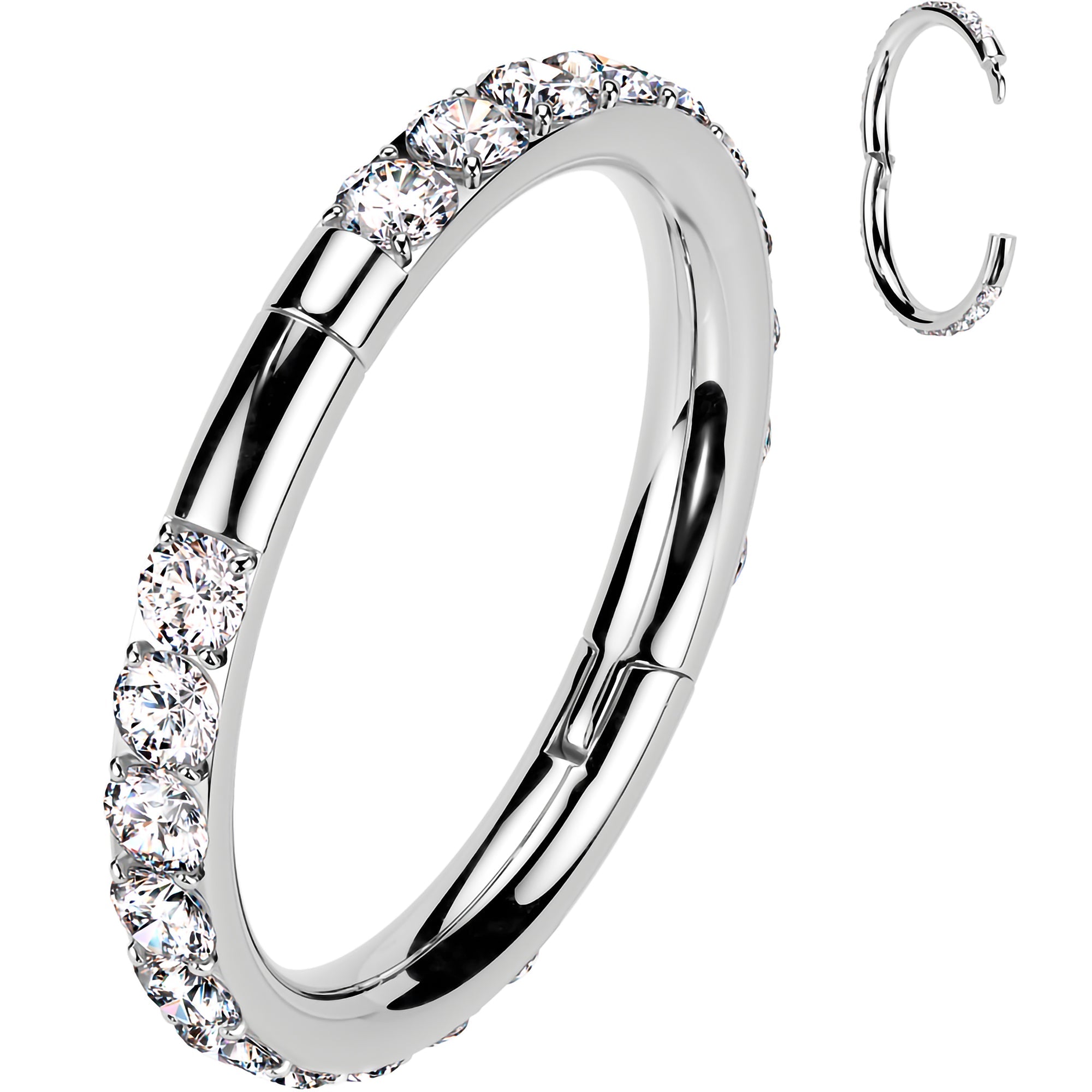 BodyCandy Implant Grade Titanium Forward CZ Double Sided Hoop Segment Ring — feature highlight