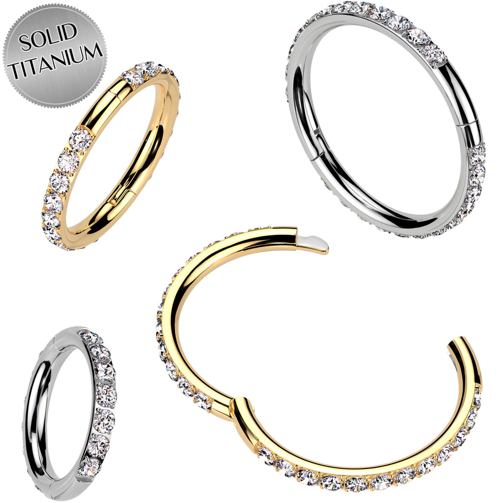 BodyCandy Implant Grade Titanium Forward CZ Double Sided Hoop Segment Ring — detail close-up