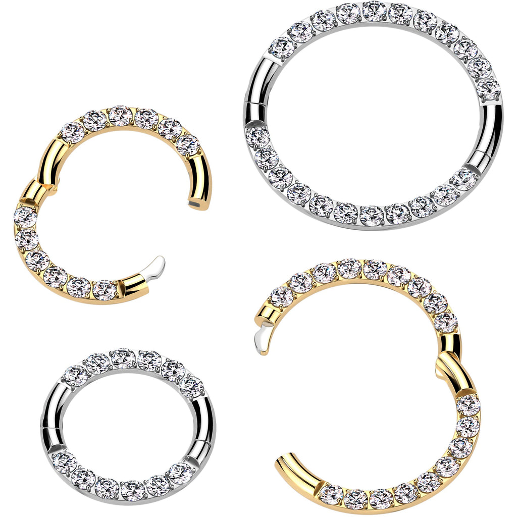BodyCandy 16G Implant Grade Titanium CZ Double Row Hoop Segment Ring — main product shot