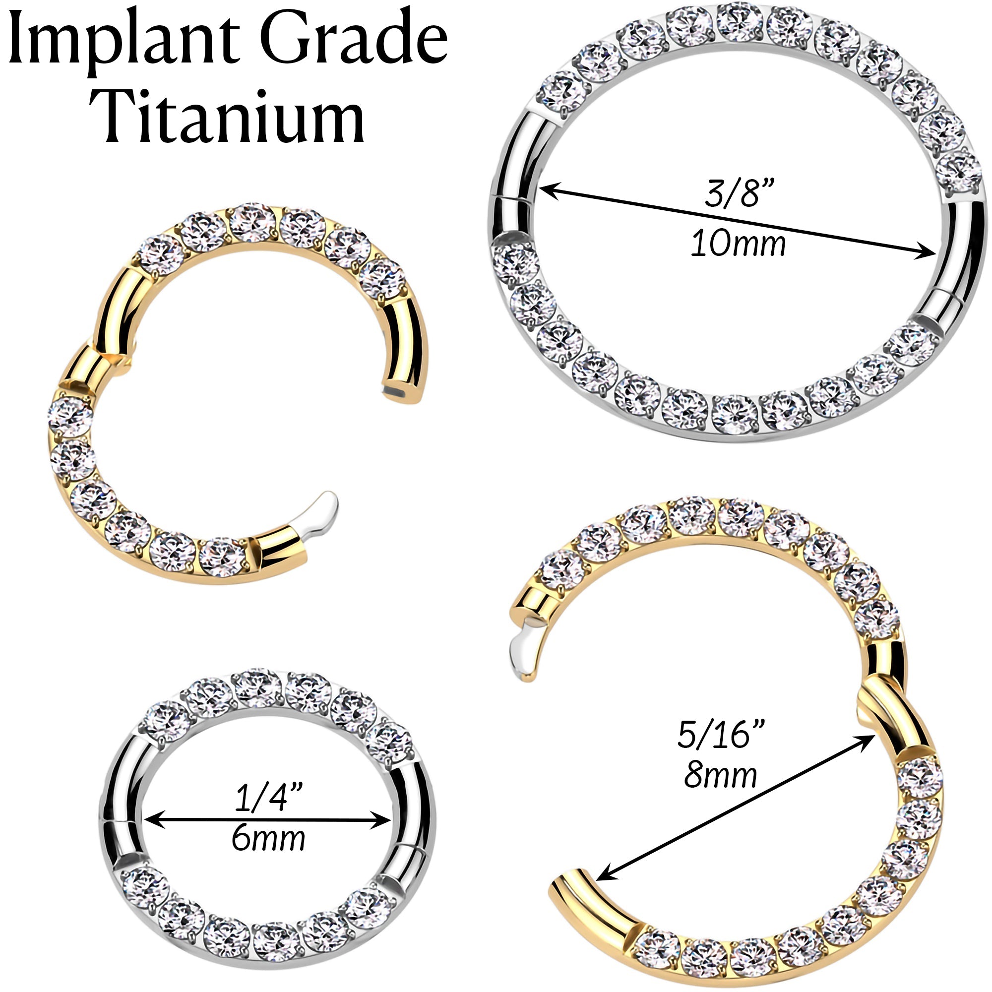 BodyCandy 16G Implant Grade Titanium CZ Double Row Hoop Segment Ring — detail close-up